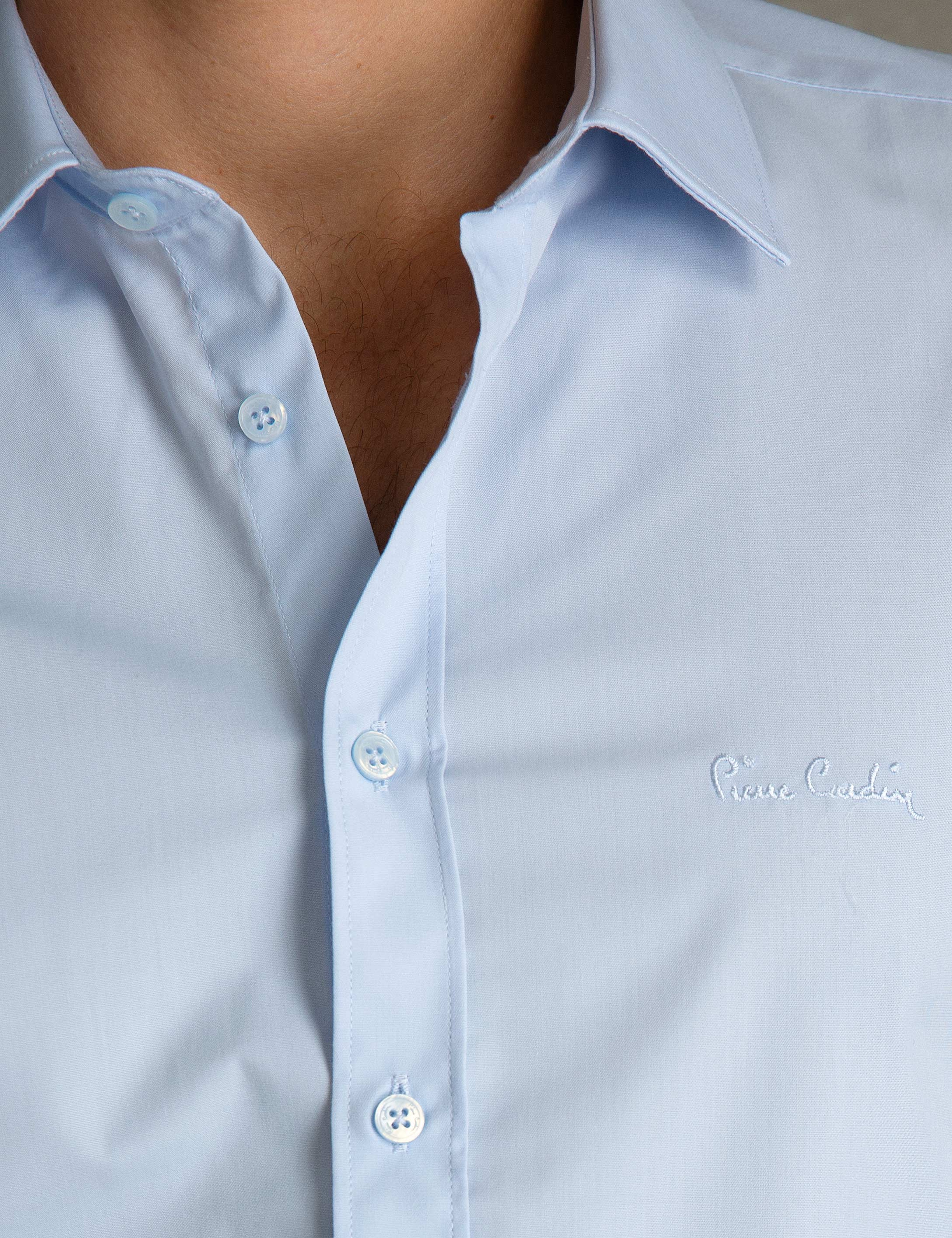 Açık Mavi Slim Fit Uzun Kollu Basic Gömlek - Image 4