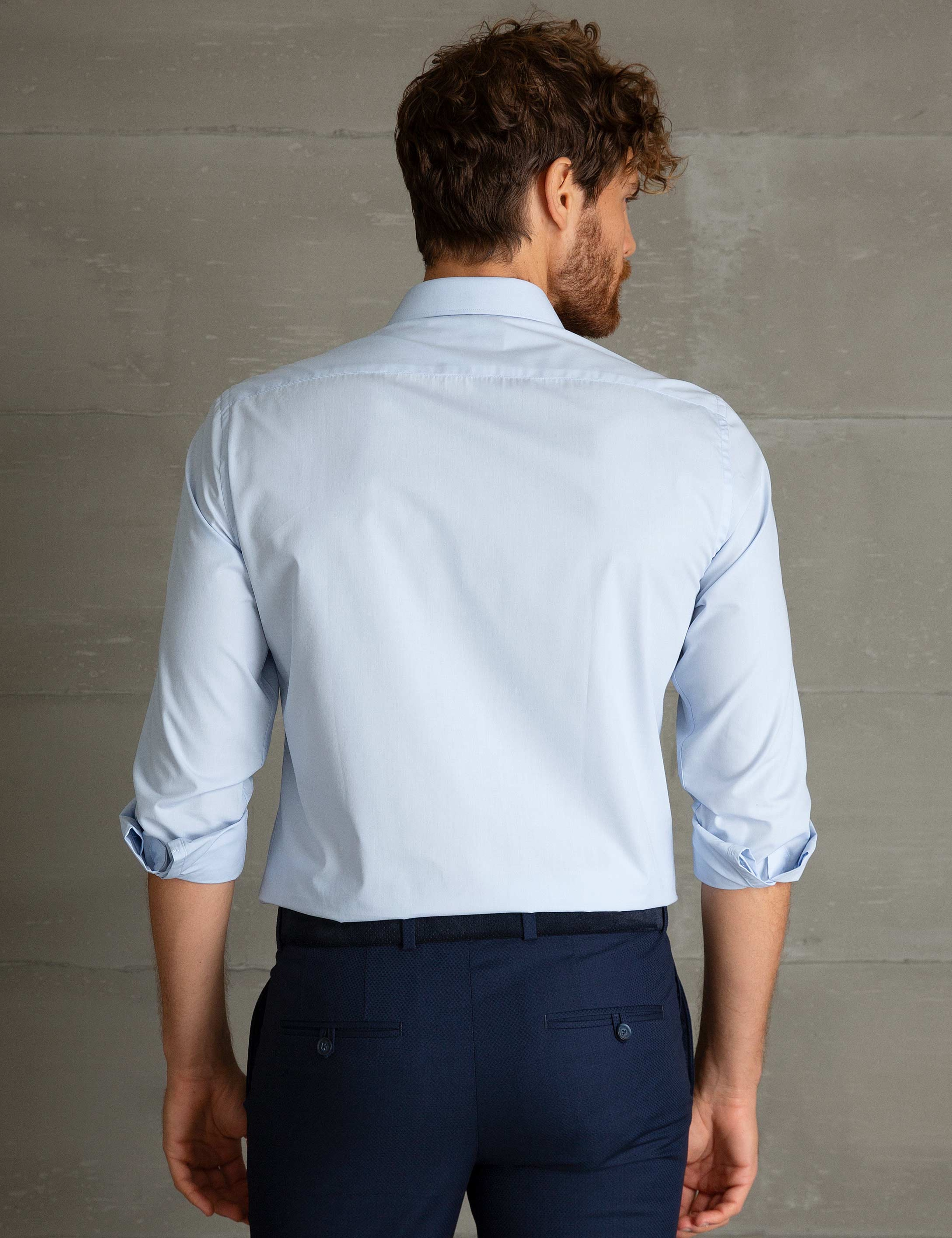 Açık Mavi Slim Fit Uzun Kollu Basic Gömlek