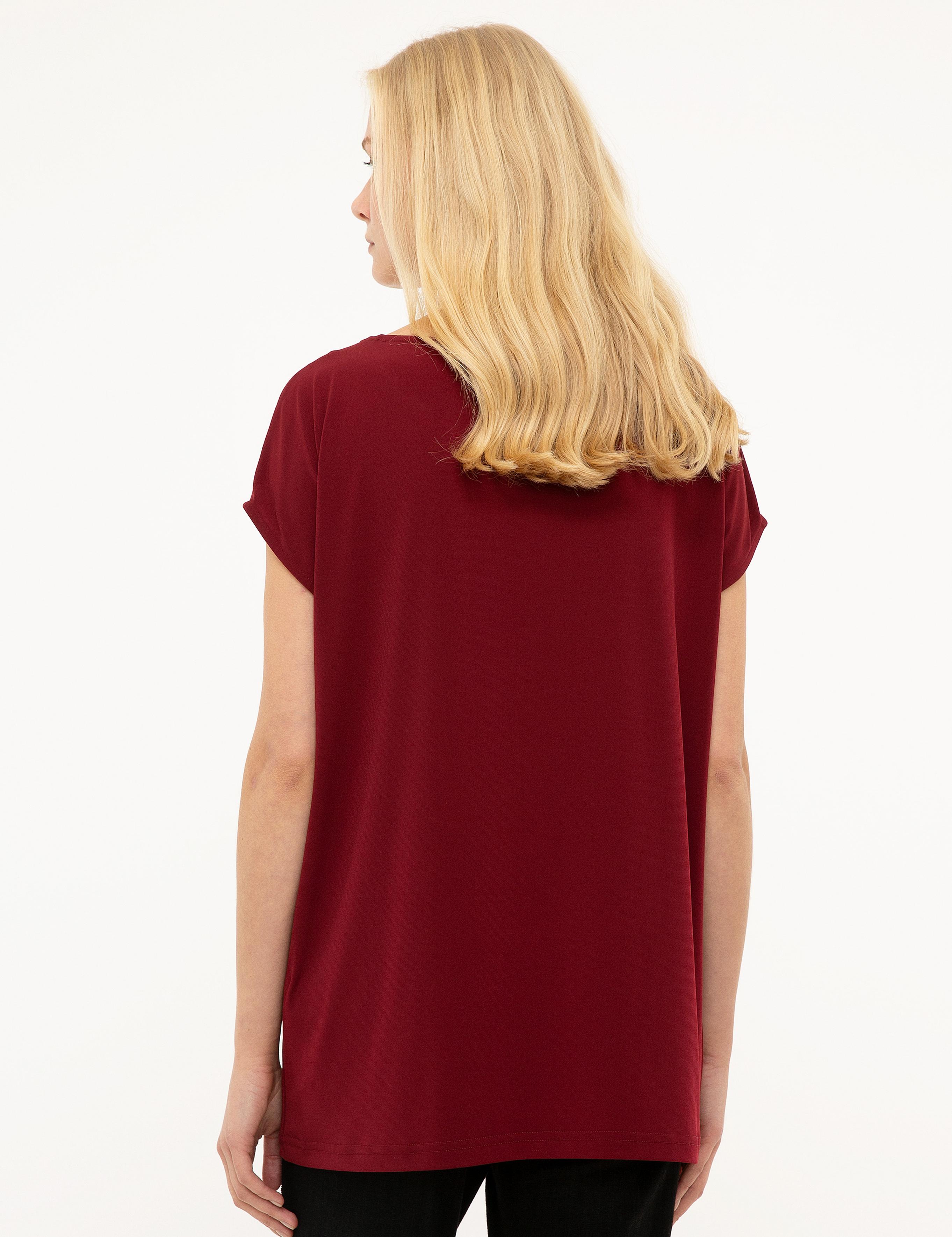 Bordo Comfort Fit Kayık Yaka T-Shirt