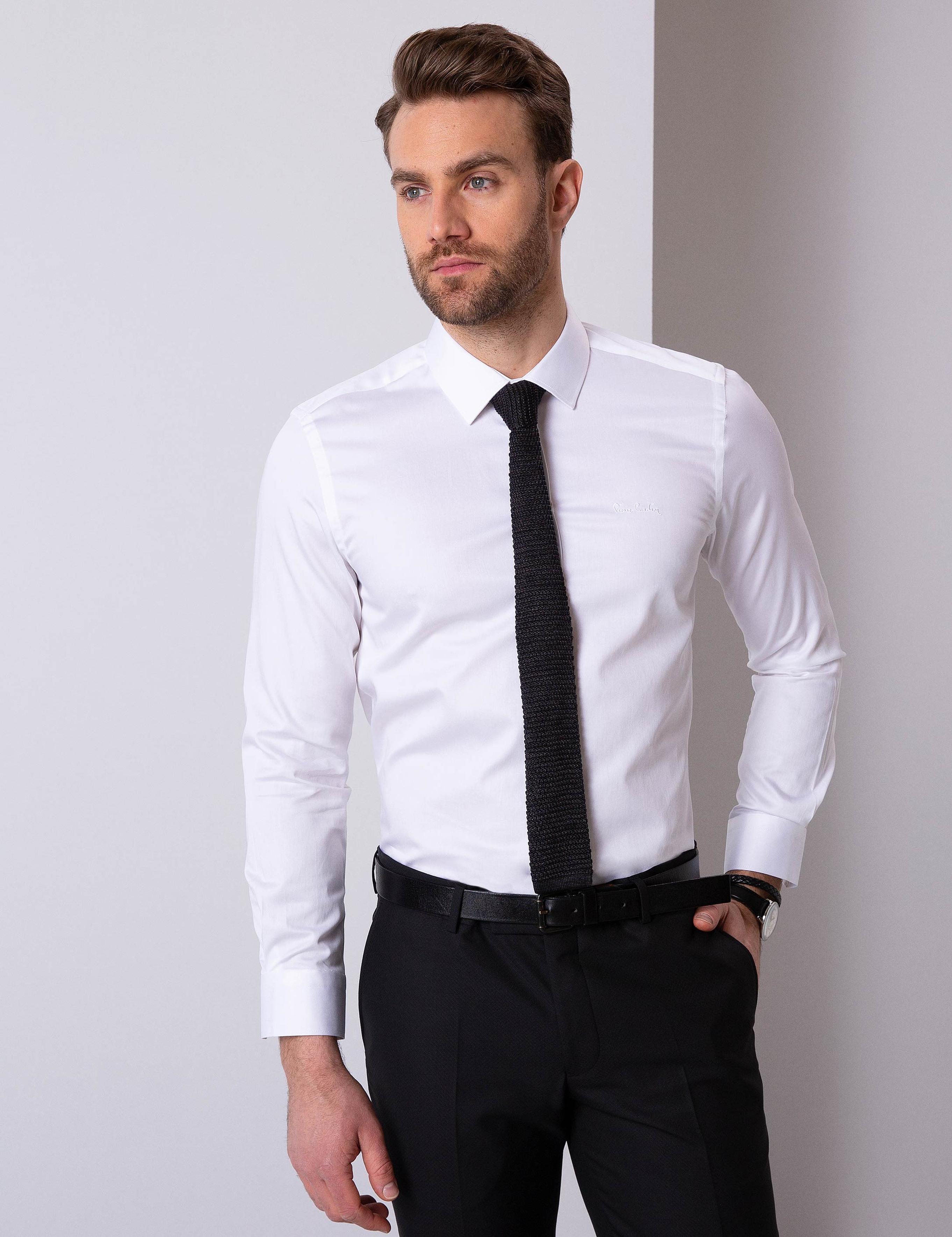 Beyaz Slim Fit Uzun Kollu Basic Gömlek