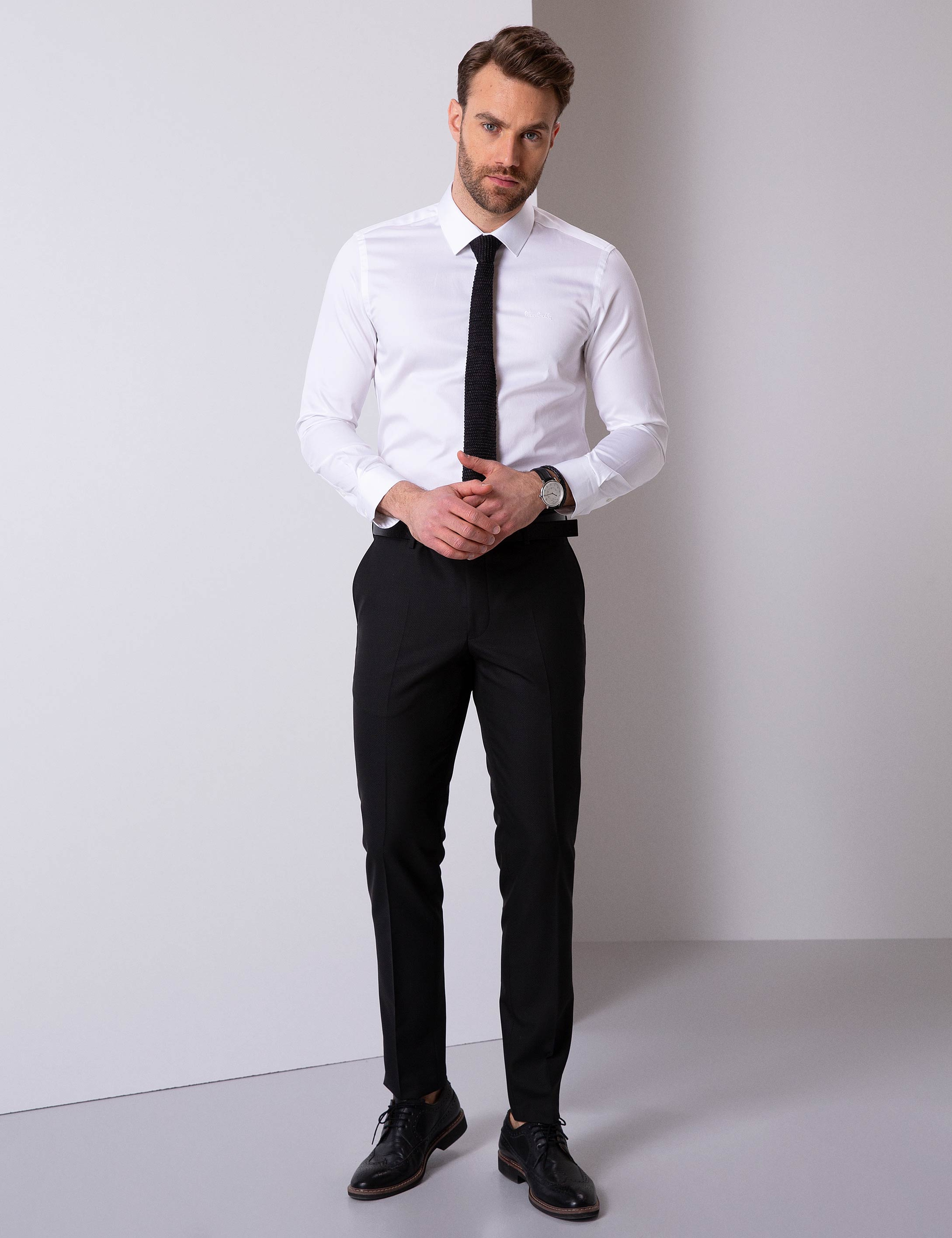Beyaz Slim Fit Uzun Kollu Basic Gömlek - Image 2
