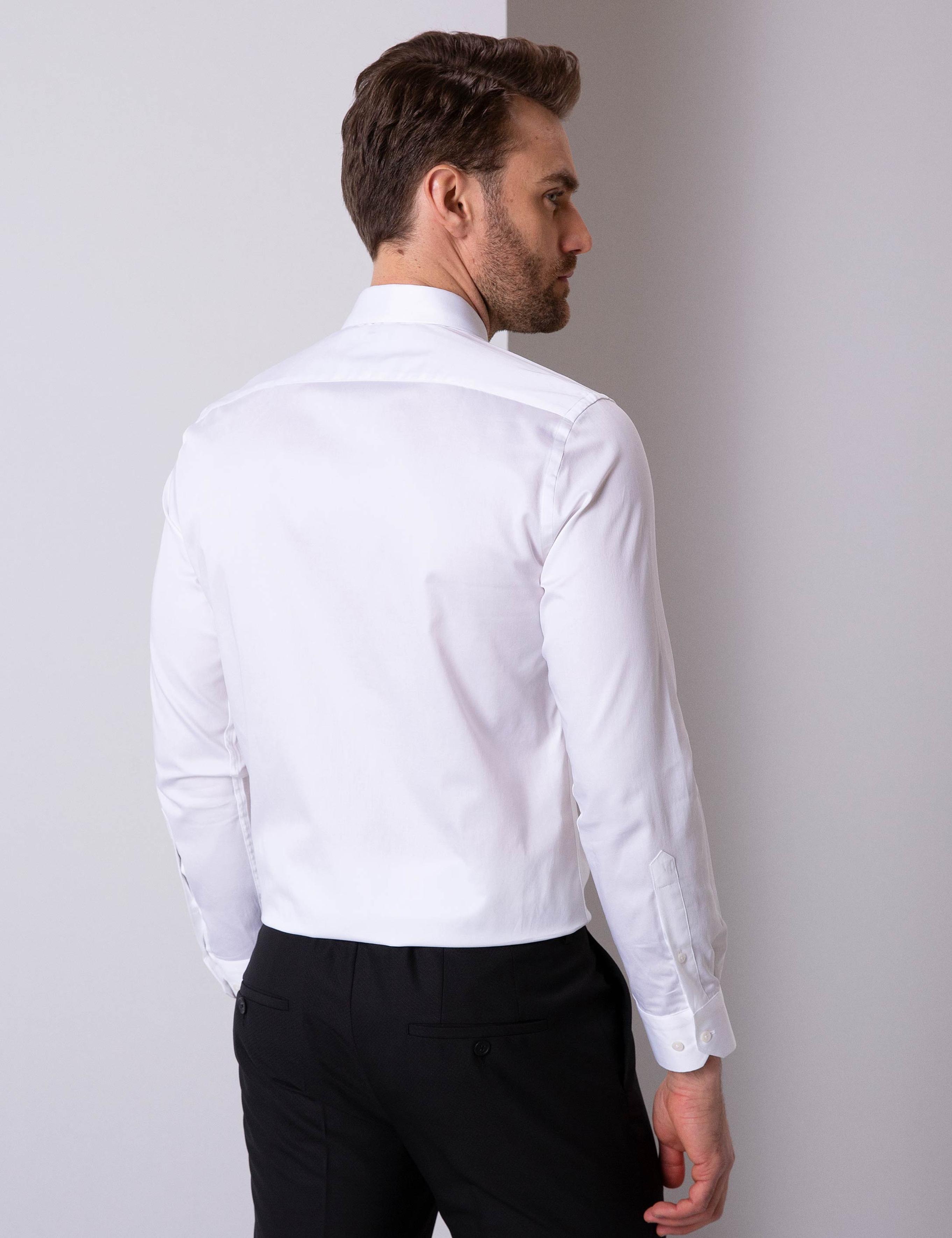 Beyaz Slim Fit Uzun Kollu Basic Gömlek