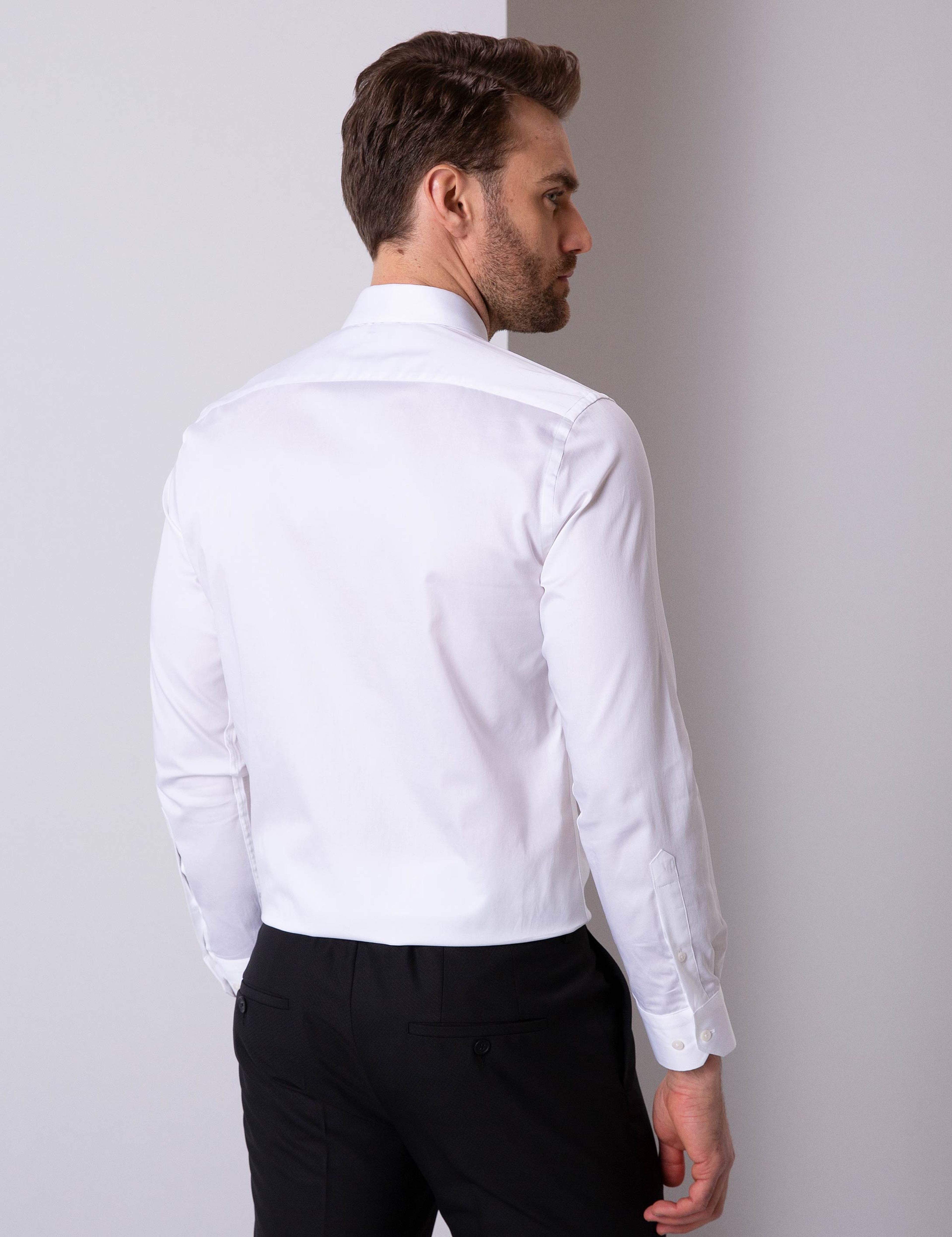 Beyaz Slim Fit Uzun Kollu Basic Gömlek - Image 3