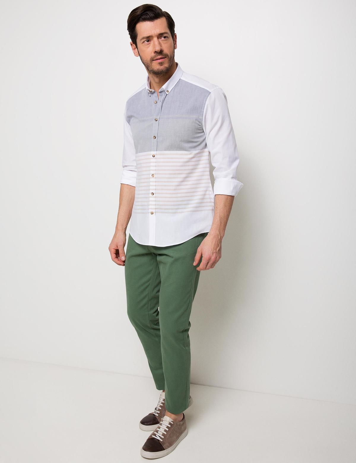 Yeşil Slim Fit Uzun Kollu Gömlek - 50187568023