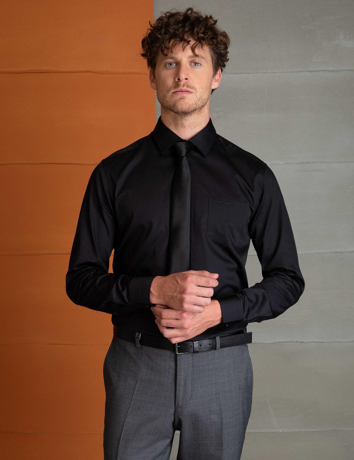 Siyah Regular Fit Basic Gömlek - 50197137014