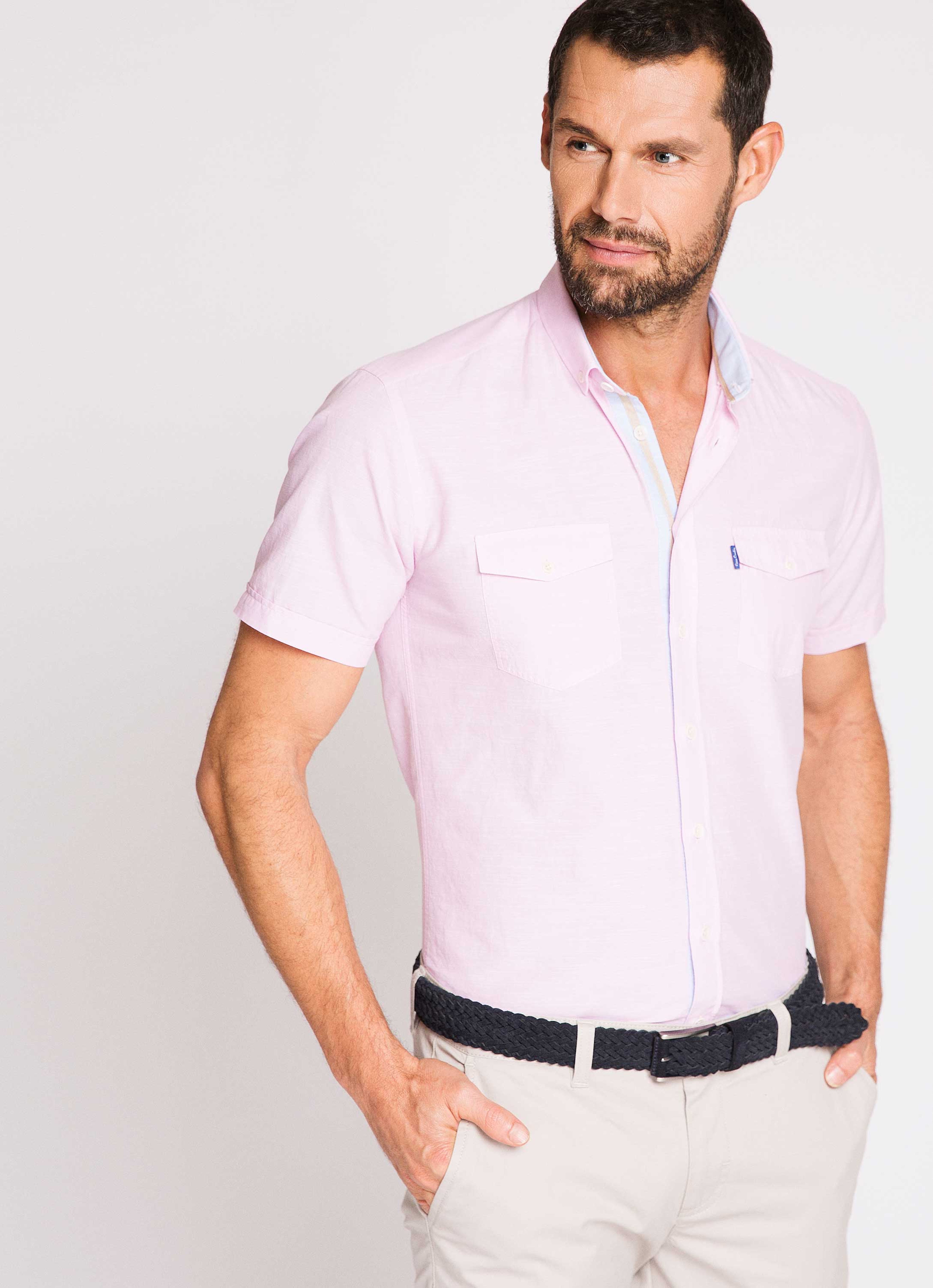 Pembe Slim Fit Kısa Kollu Gömlek - Image 1