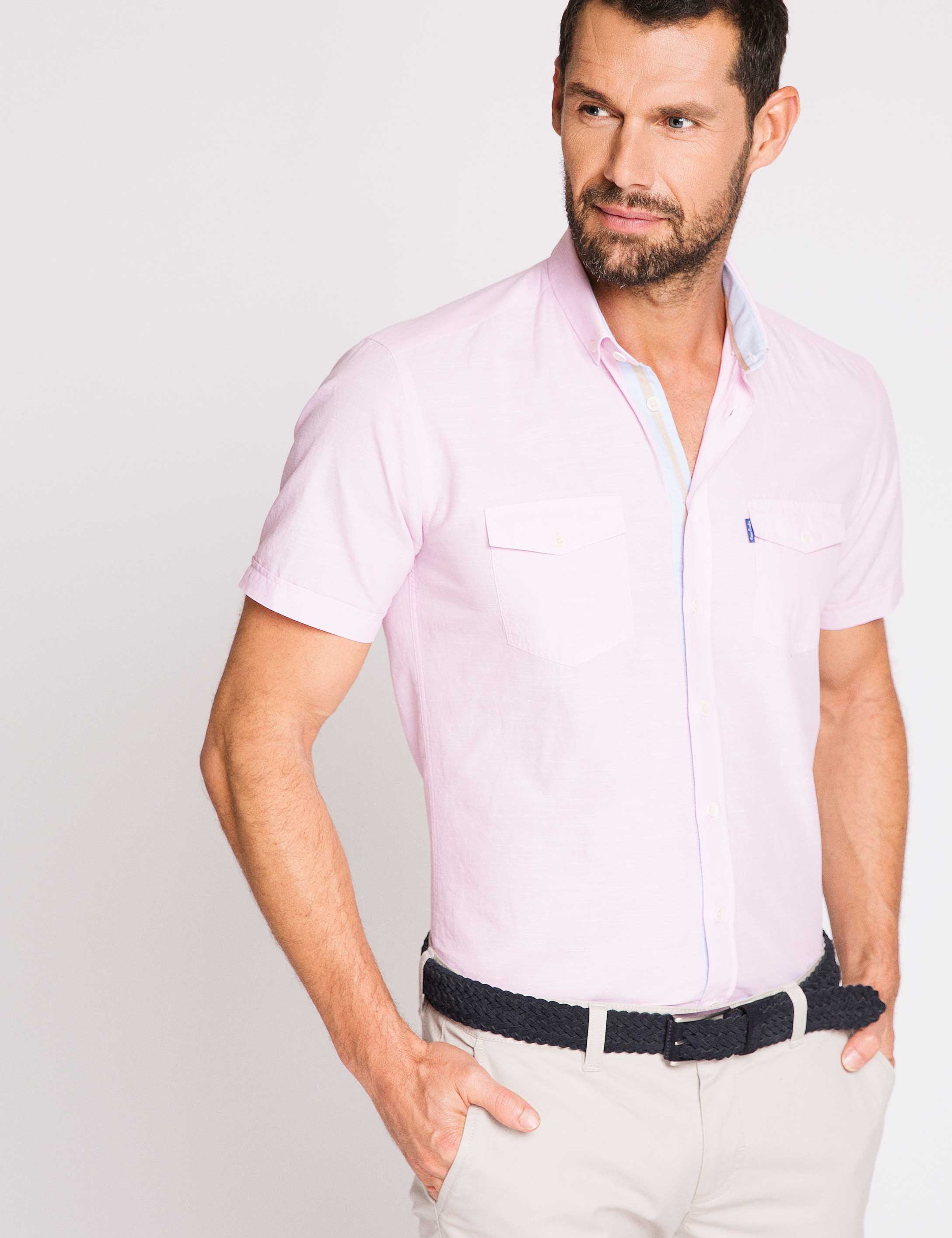 Pembe Slim Fit Kısa Kollu Gömlek