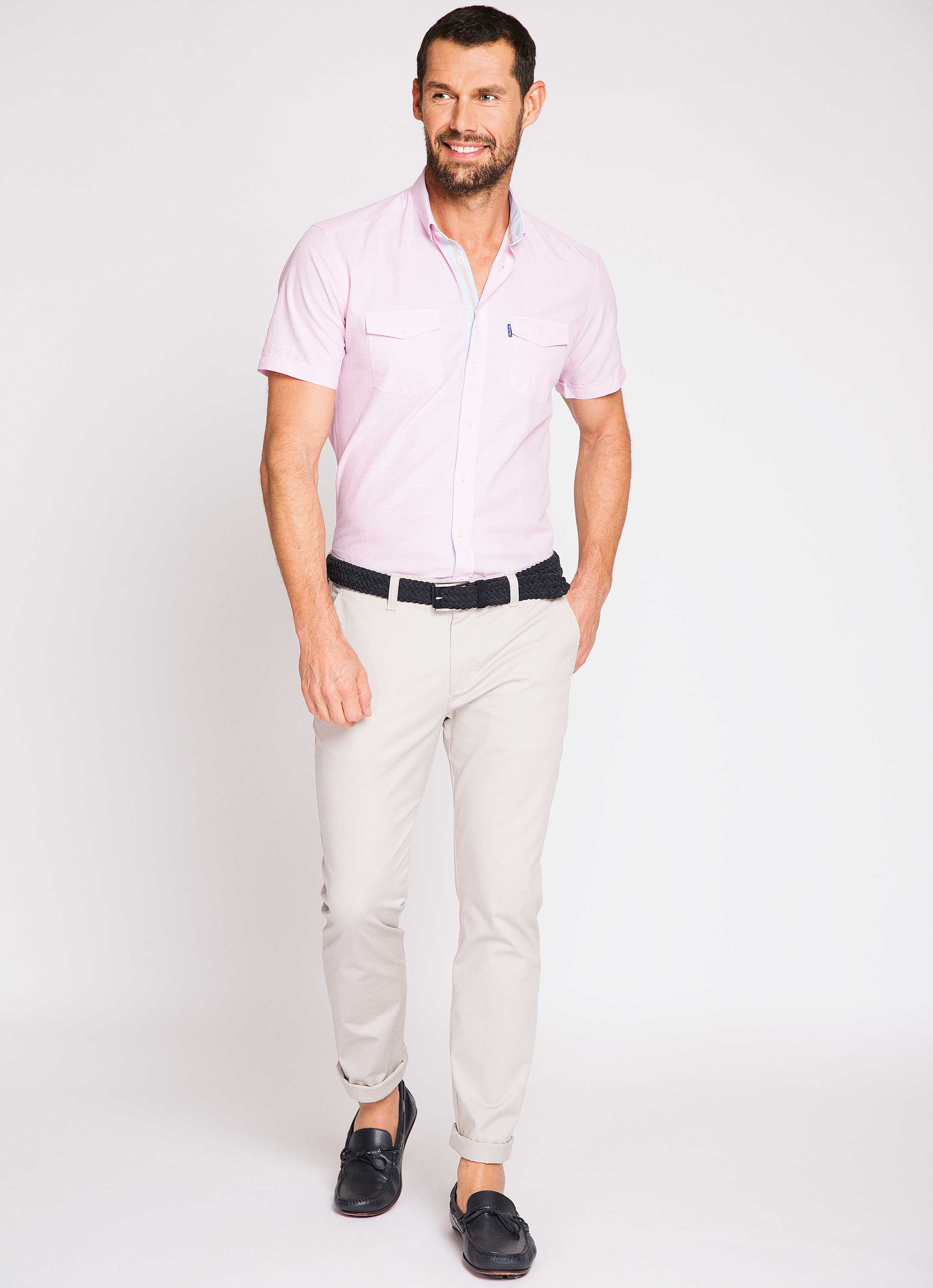 Pembe Slim Fit Kısa Kollu Gömlek - Image 2