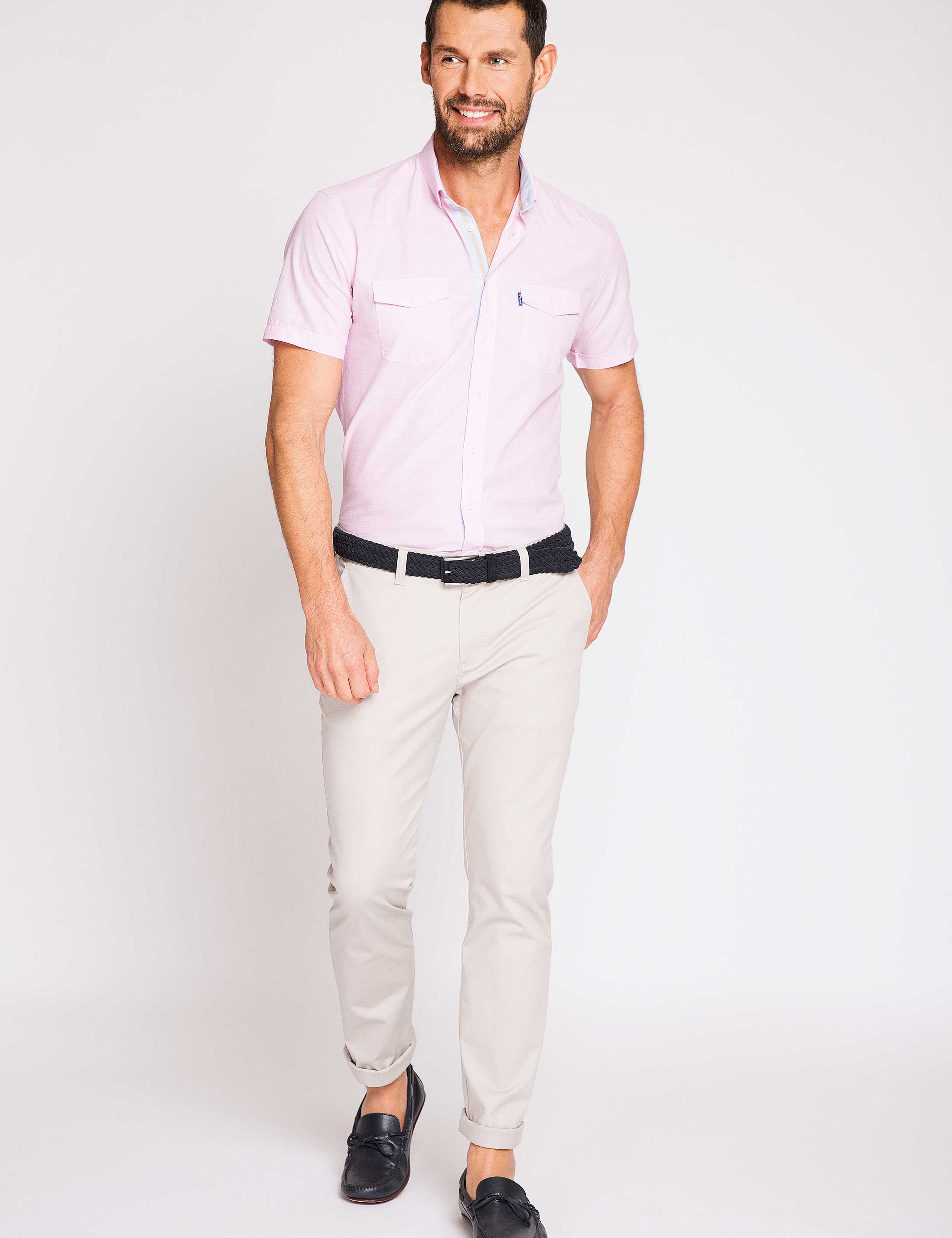 Pembe Slim Fit Kısa Kollu Gömlek