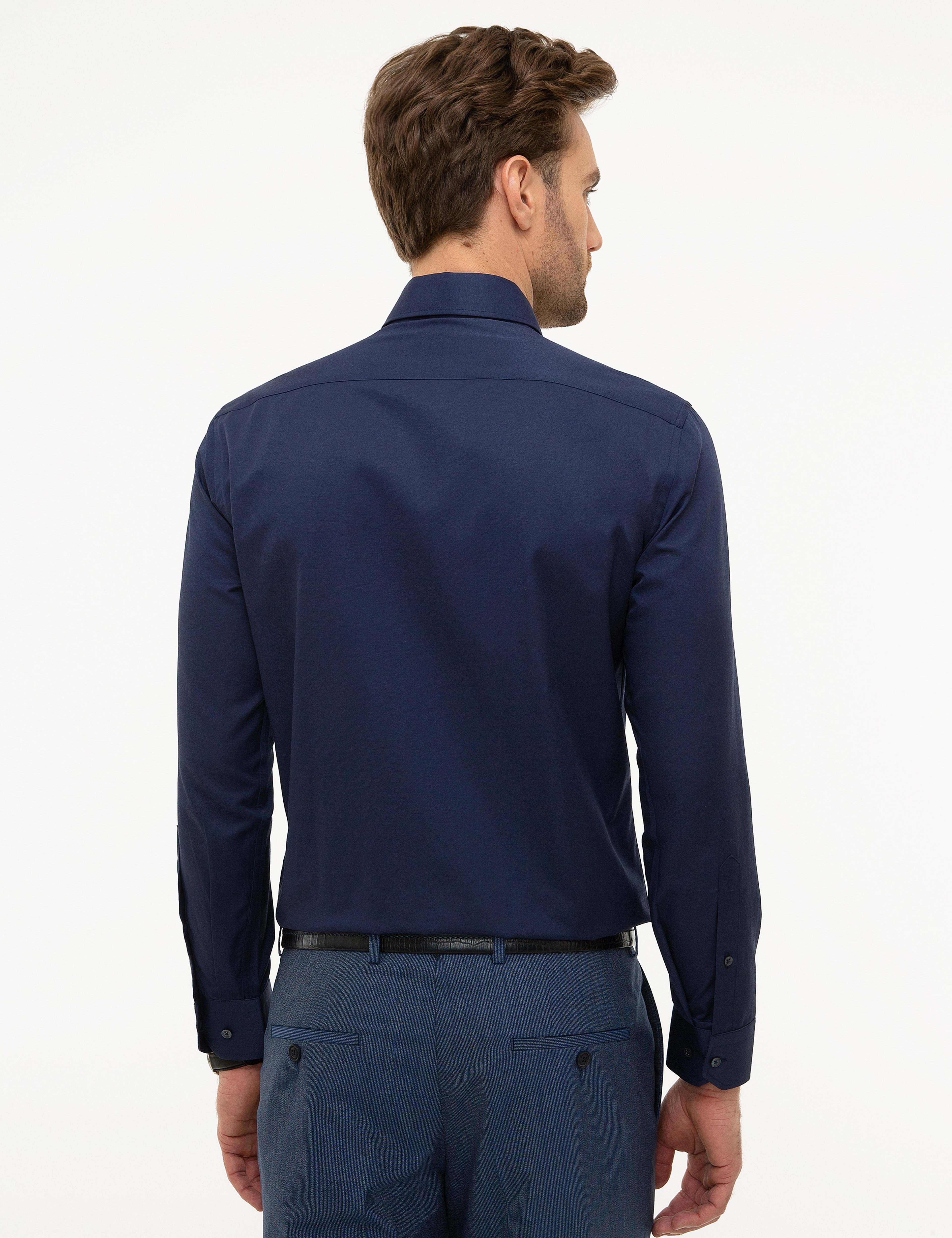 Lacivert Slim Fit Basic Gömlek - Image 3