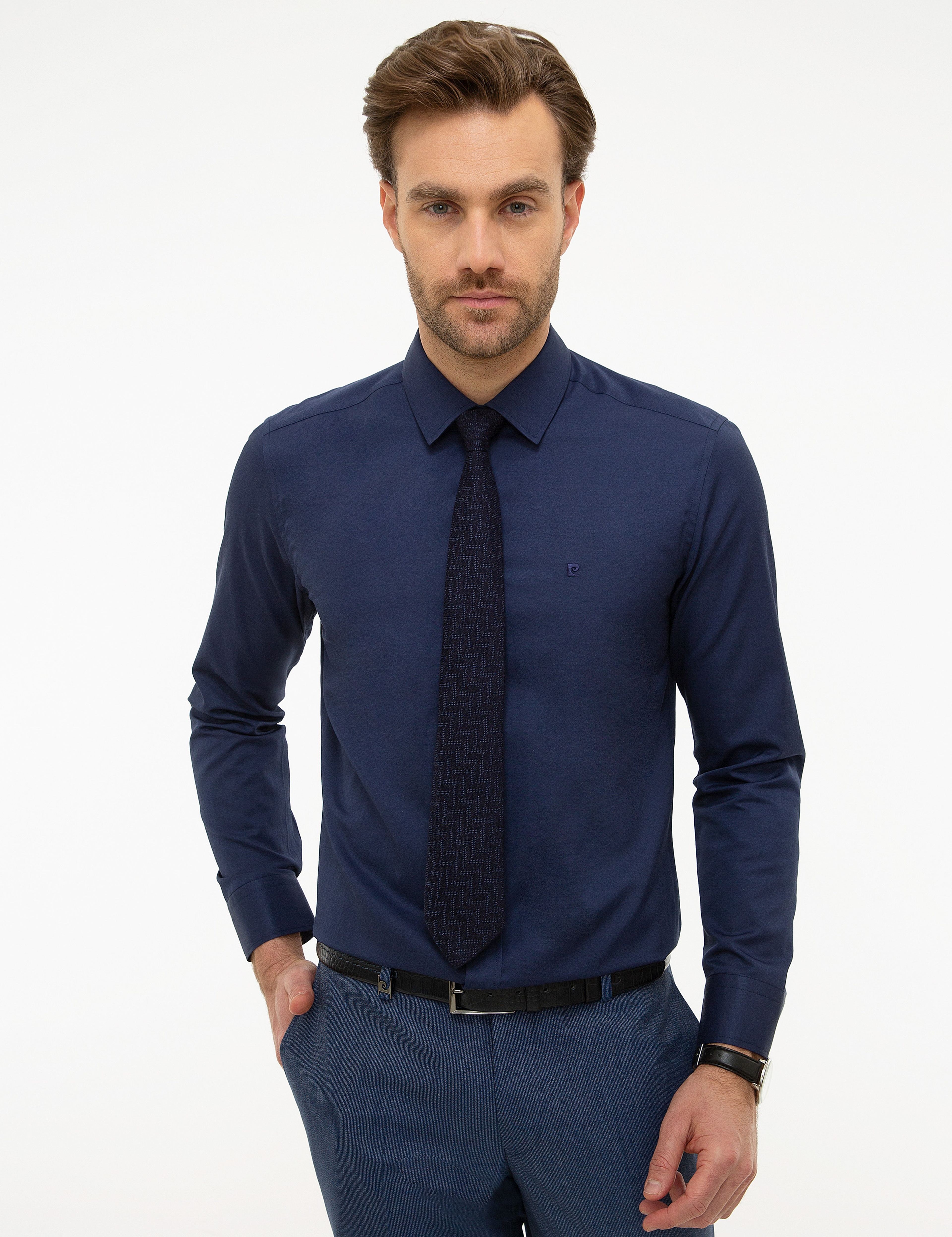 Lacivert Slim Fit Basic Gömlek - Image 1