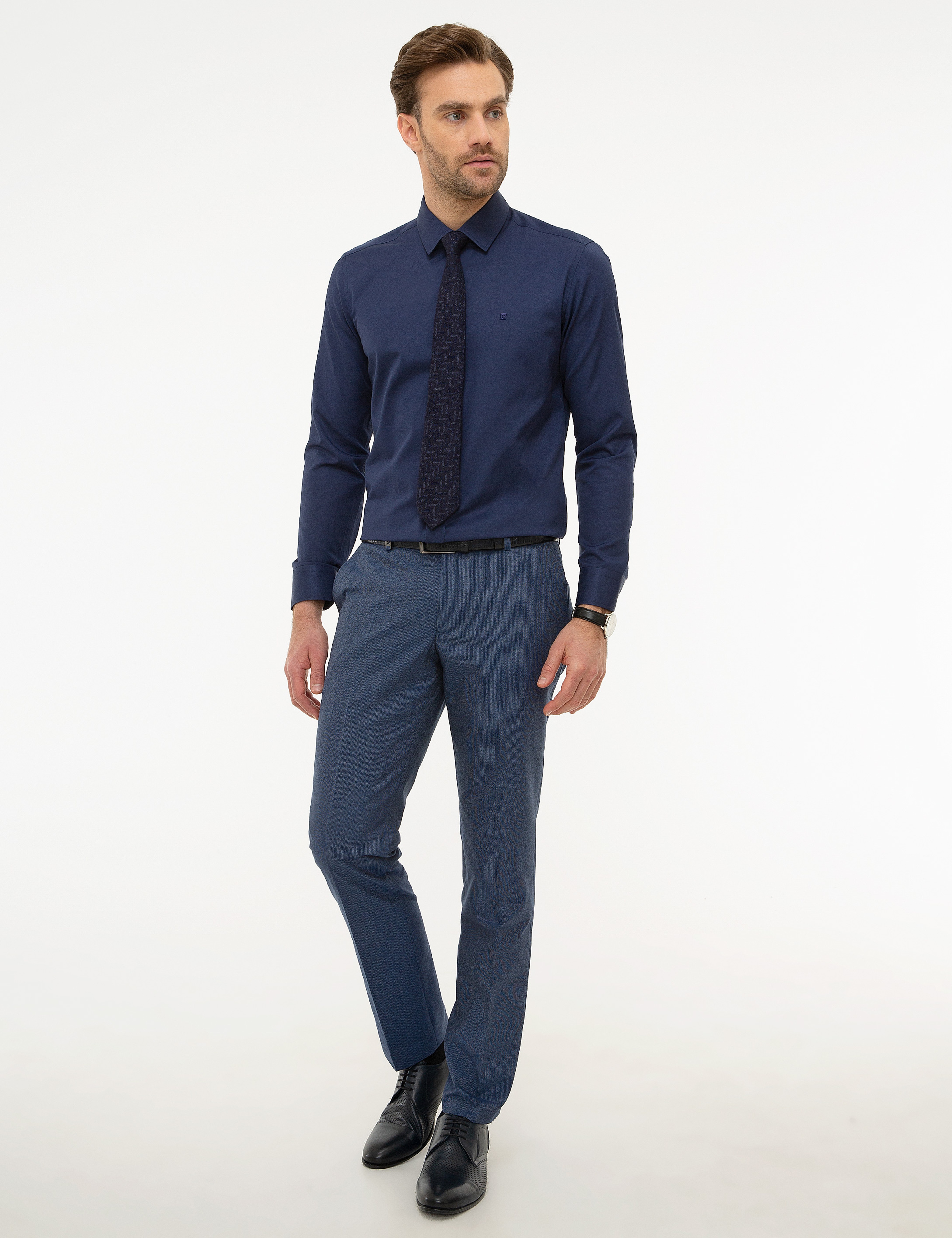 Lacivert Slim Fit Basic Gömlek - Image 4