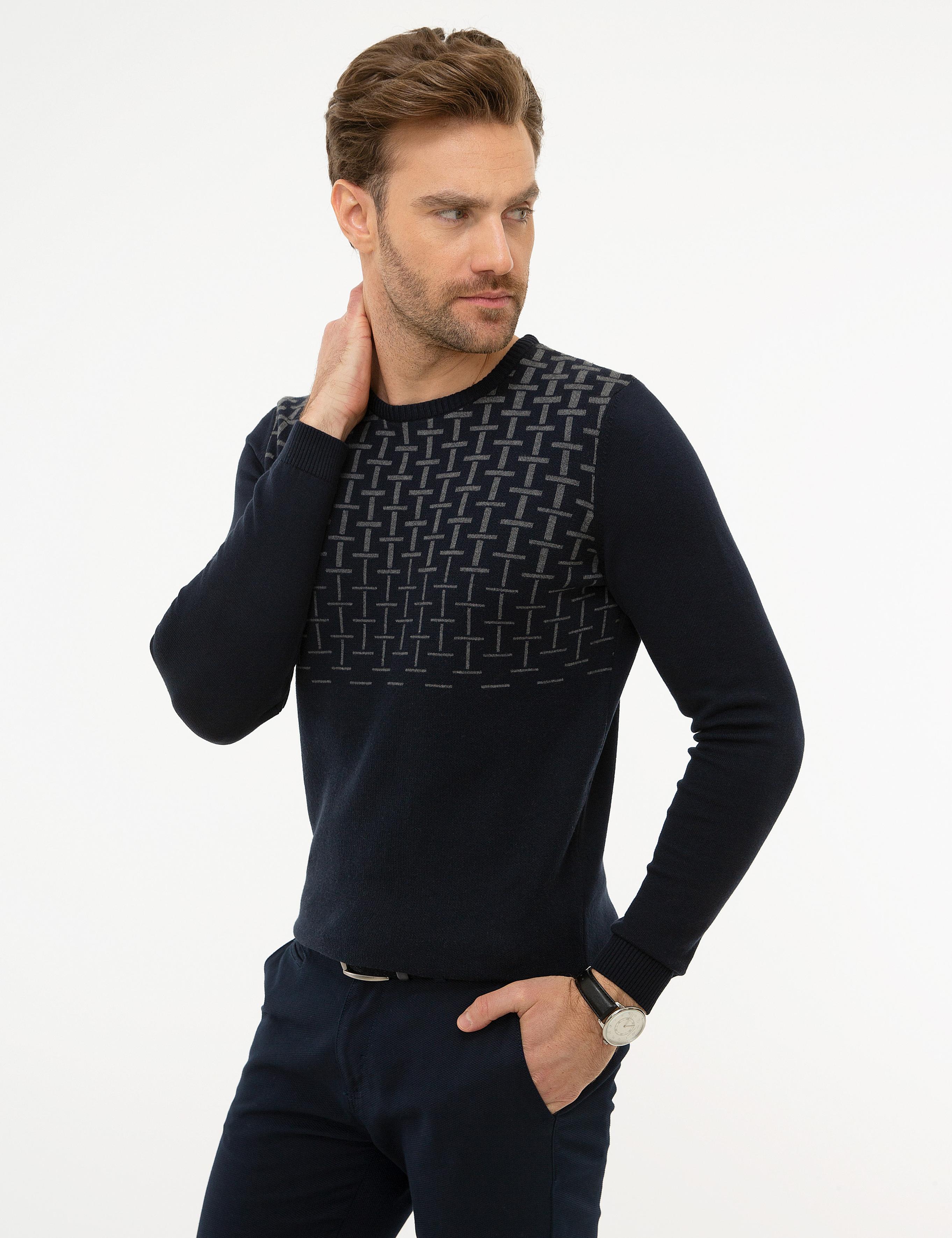 Koyu Lacivert Slim Fit Triko Kazak