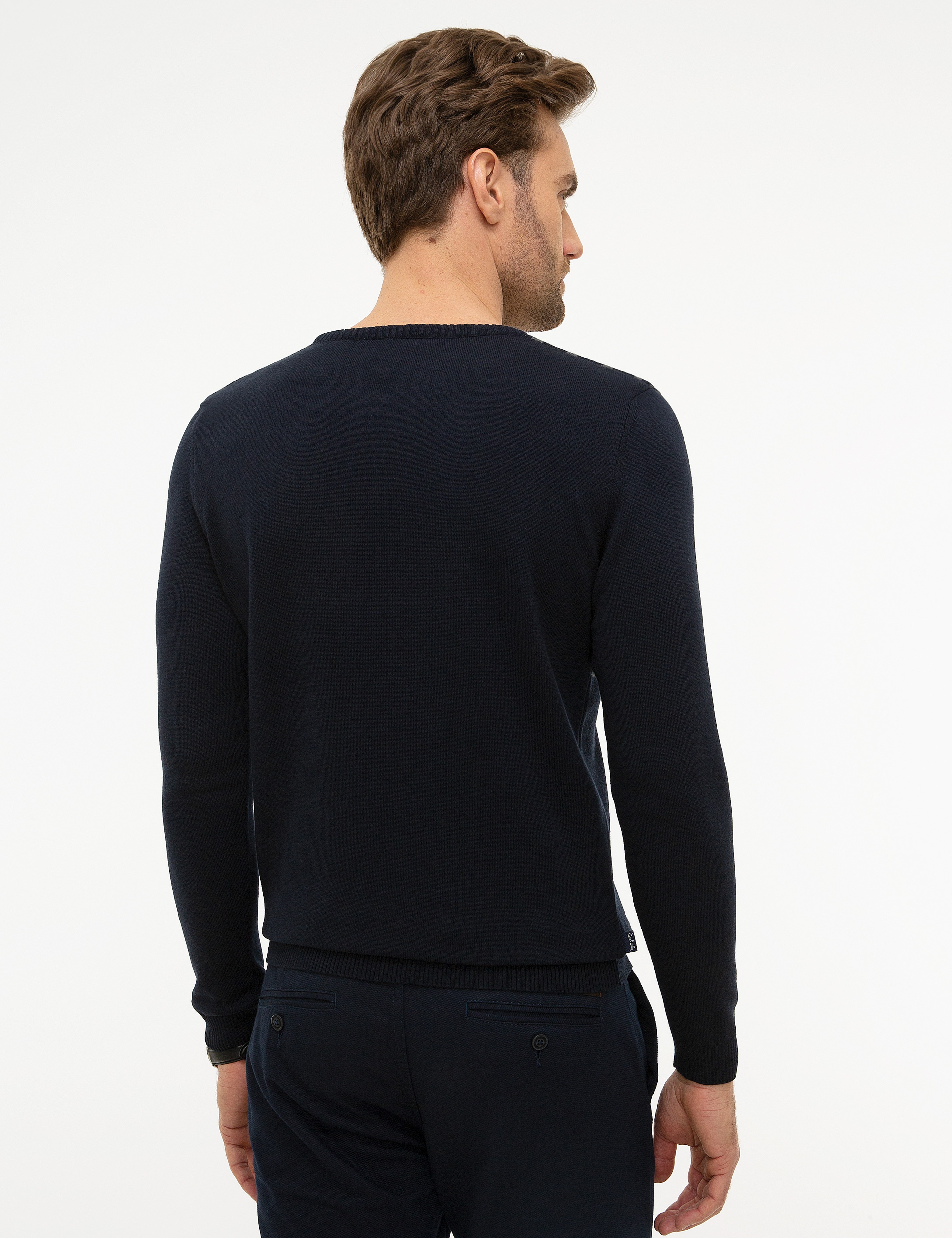 Koyu Lacivert Slim Fit Triko Kazak - Image 4