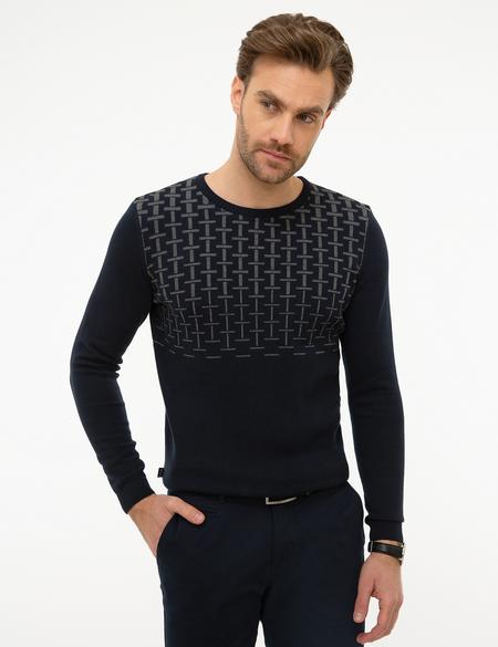 Koyu Lacivert Slim Fit Triko Kazak - 50226519029