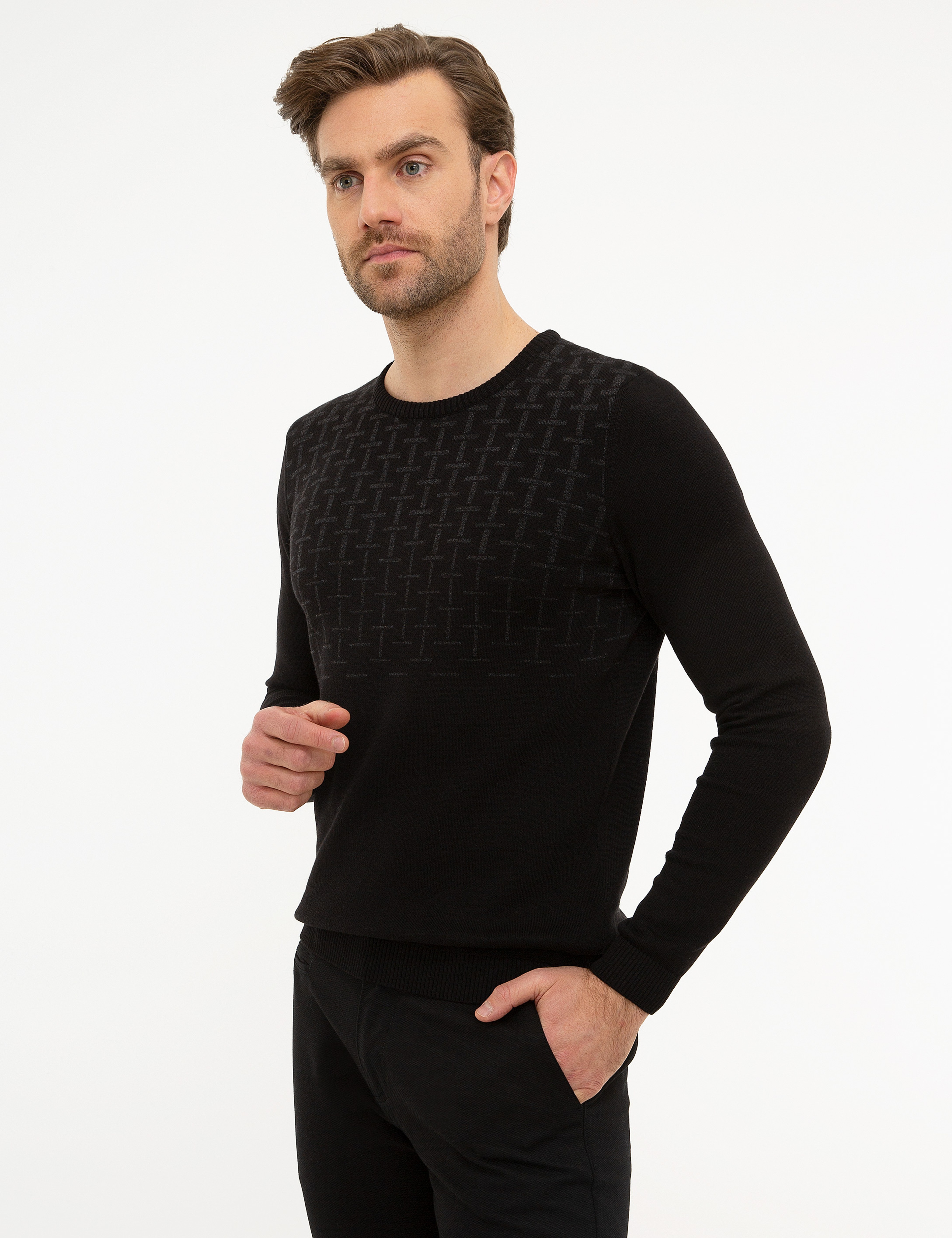 Siyah Slim Fit Triko Kazak