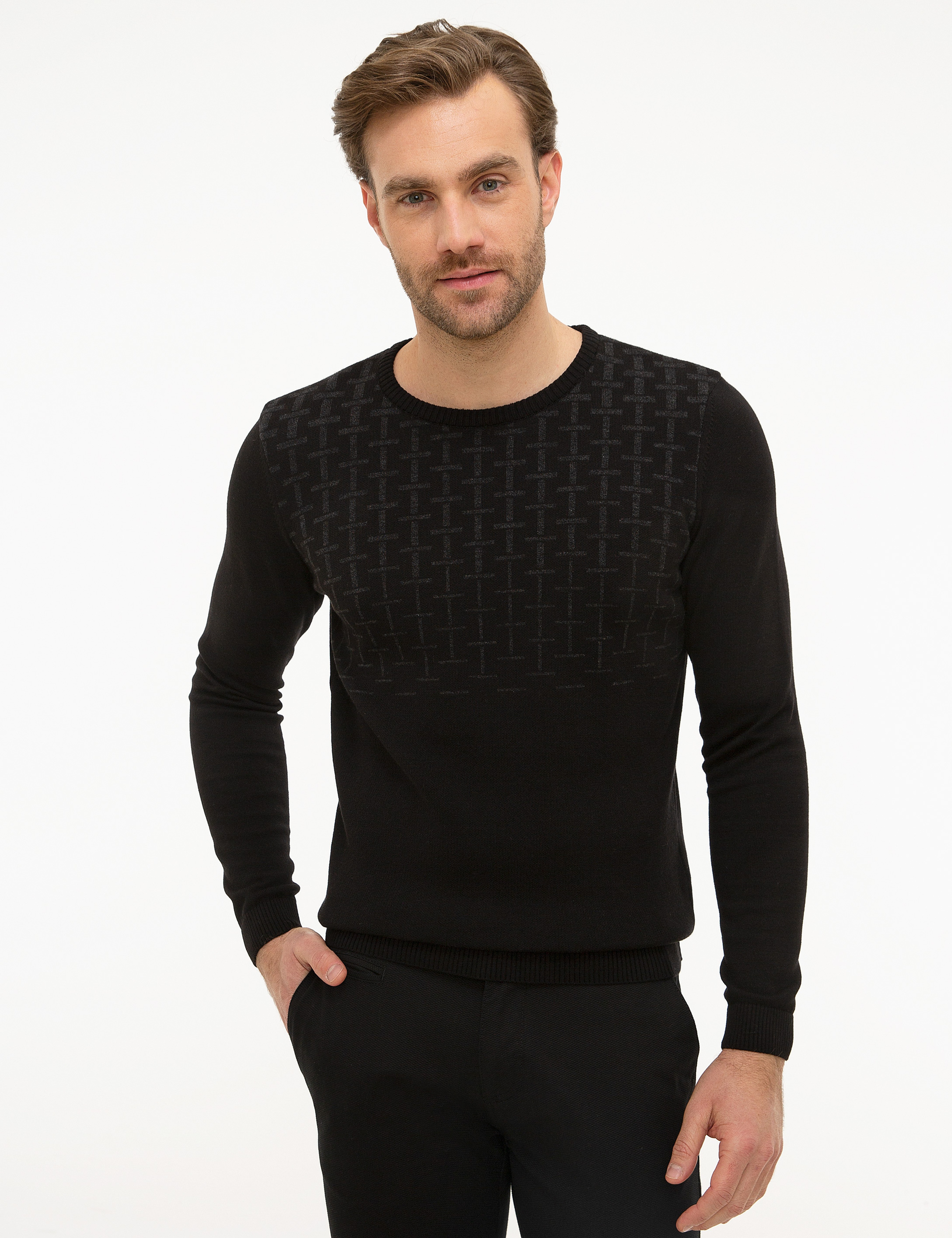 Siyah Slim Fit Triko Kazak