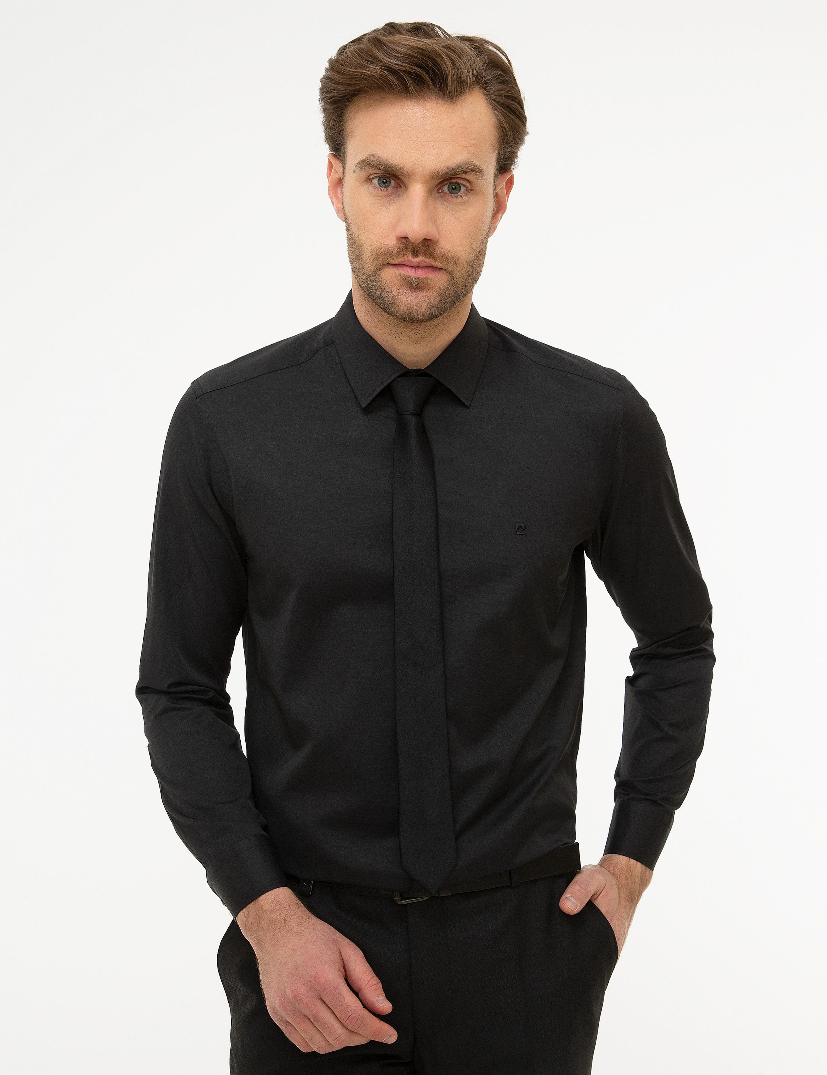 Siyah Regular Fit Uzun Kollu Basic Gömlek