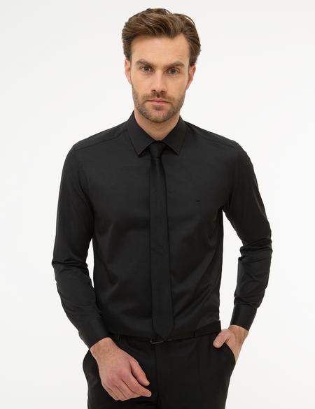 Siyah Regular Fit Uzun Kollu Basic Gömlek - 50227058019