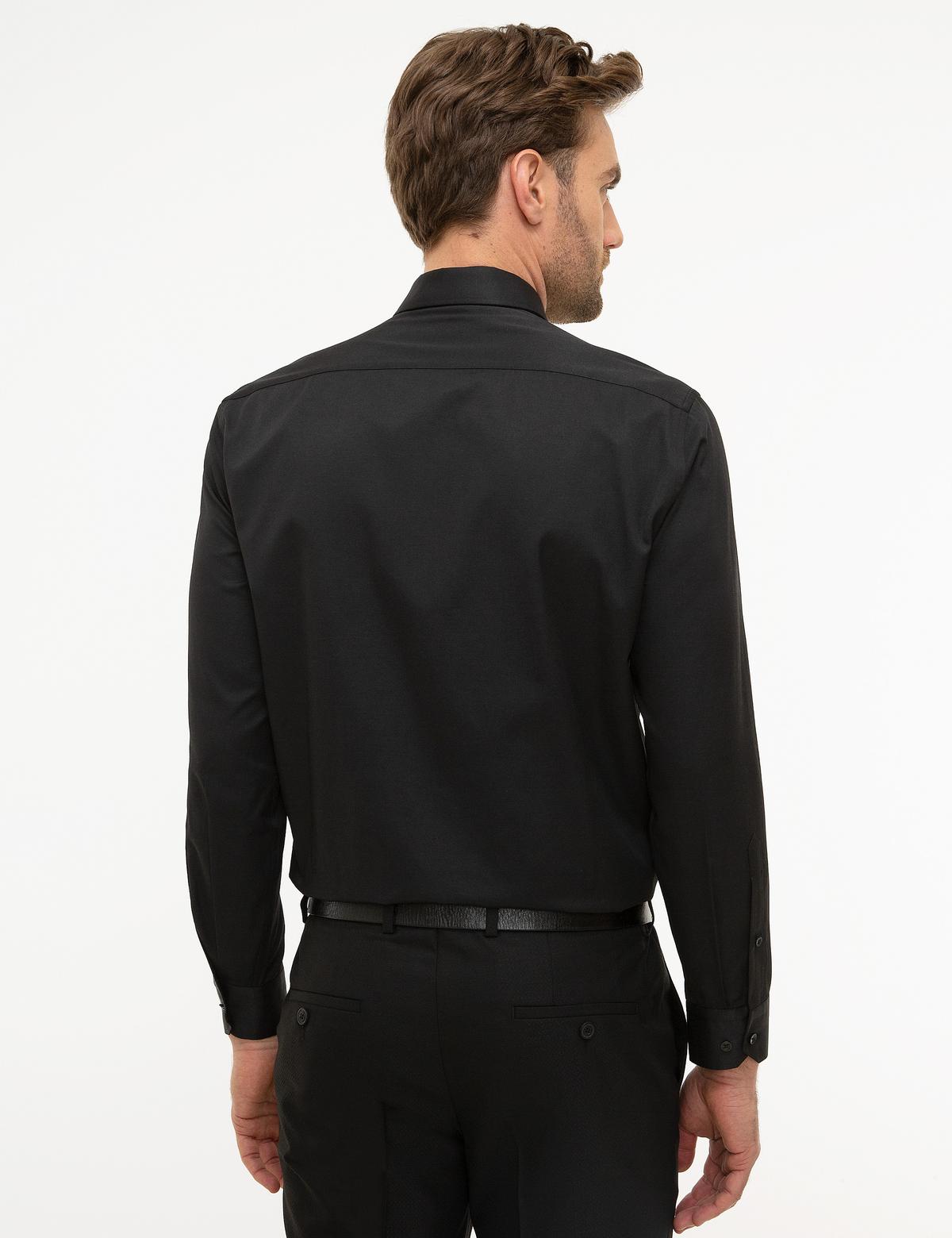 Siyah Regular Fit Uzun Kollu Basic Gömlek - 50227058019