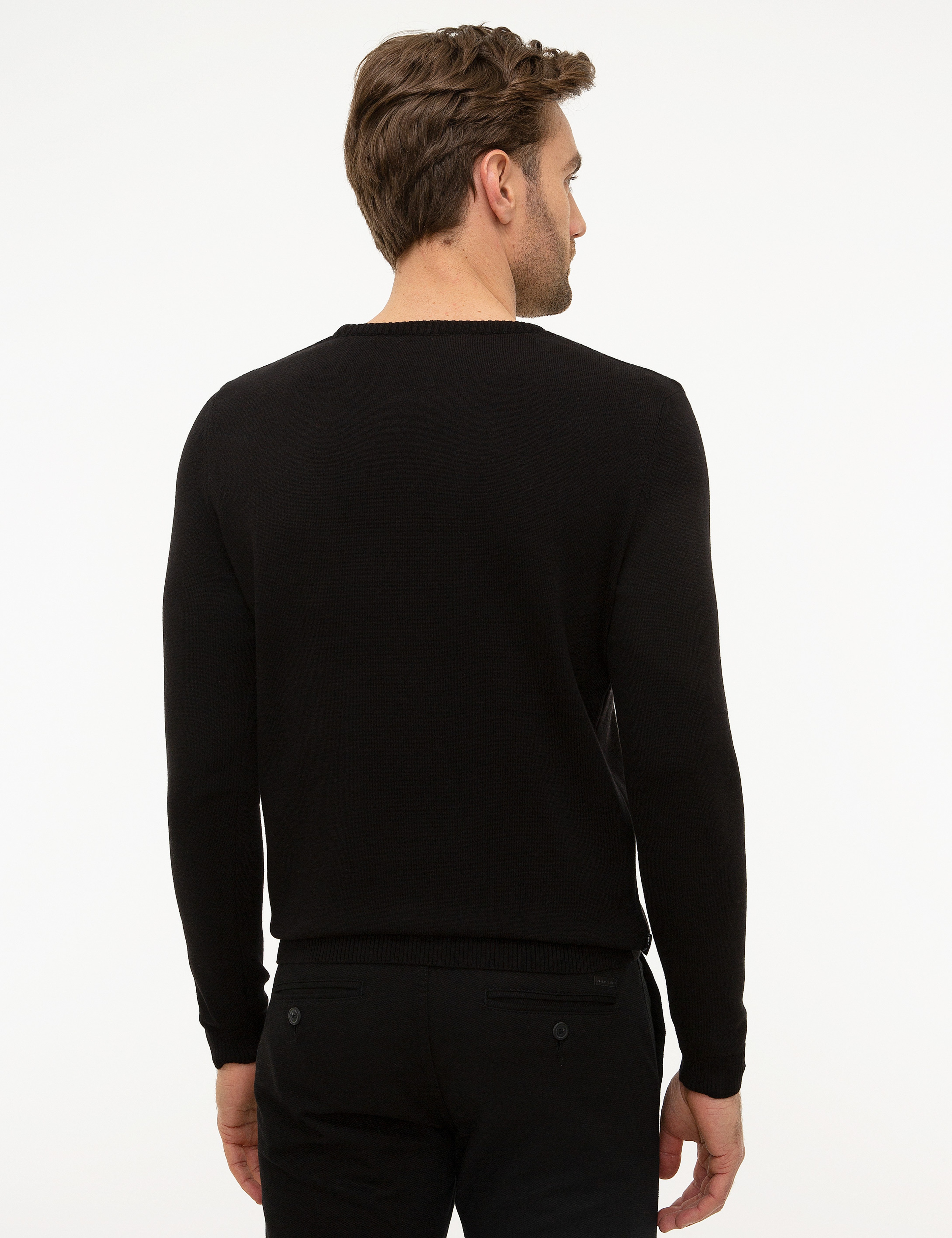 Siyah Slim Fit Triko Kazak - Image 4