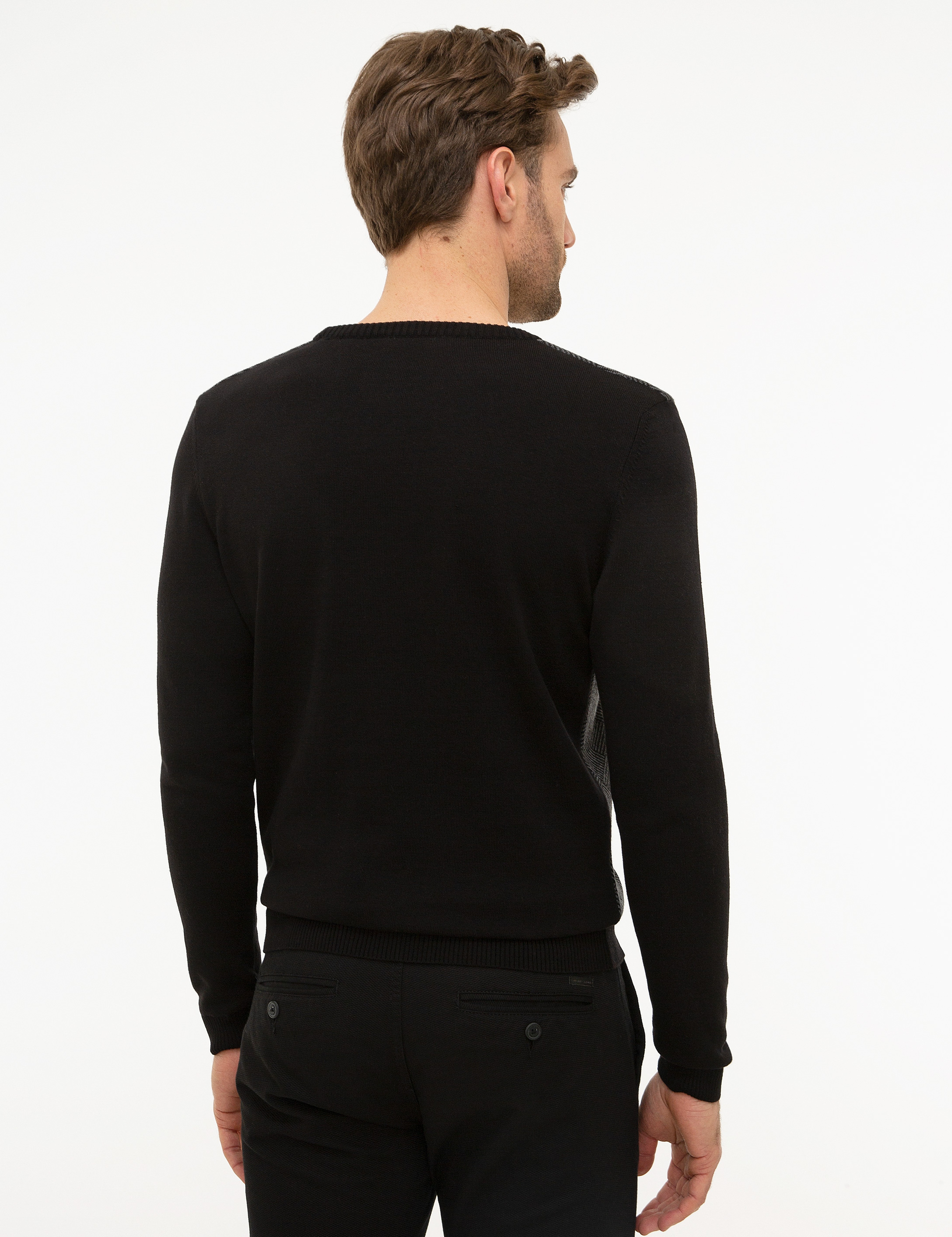 Siyah Slim Fit Triko Kazak - Image 4