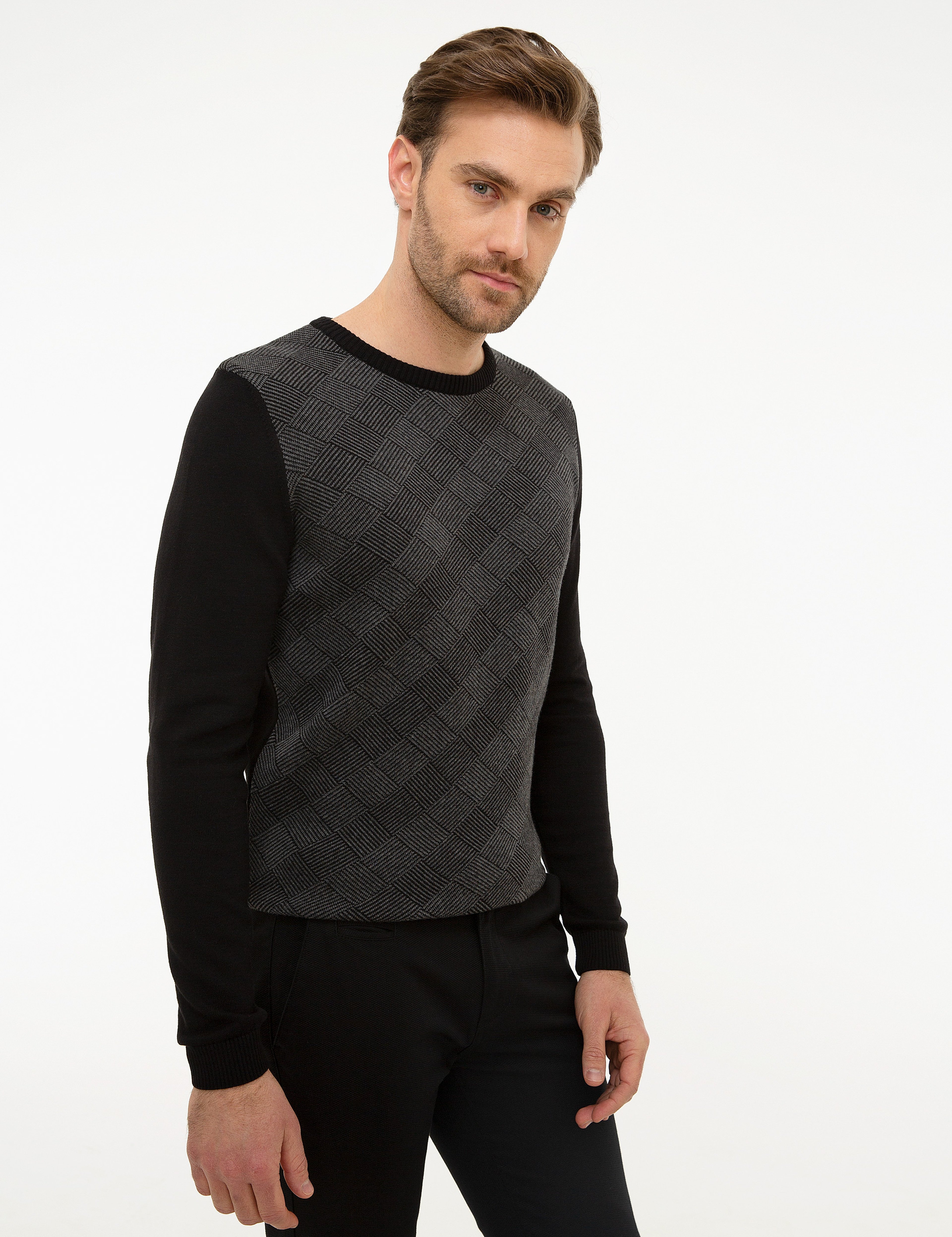 Siyah Slim Fit Triko Kazak - Image 3