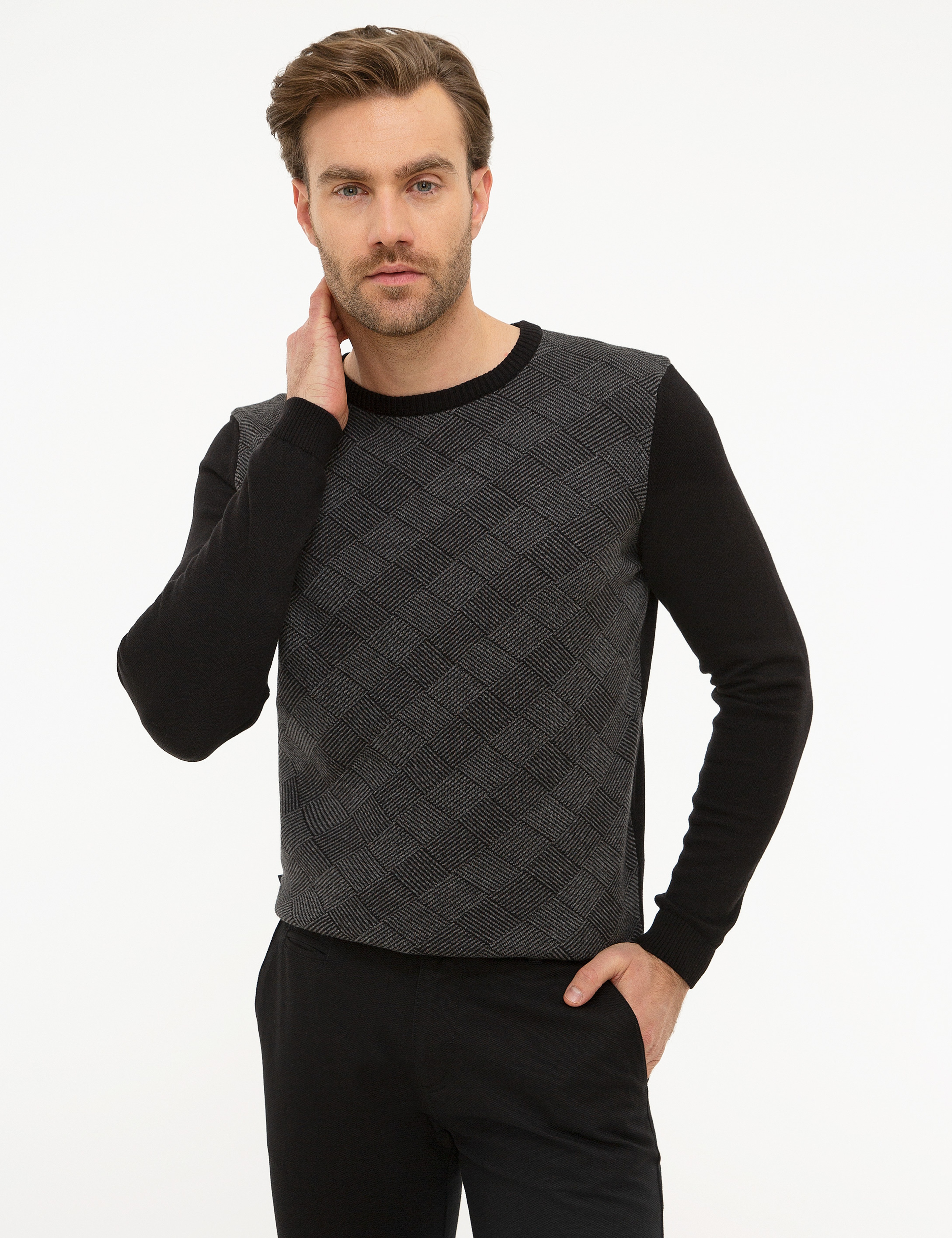 Siyah Slim Fit Triko Kazak