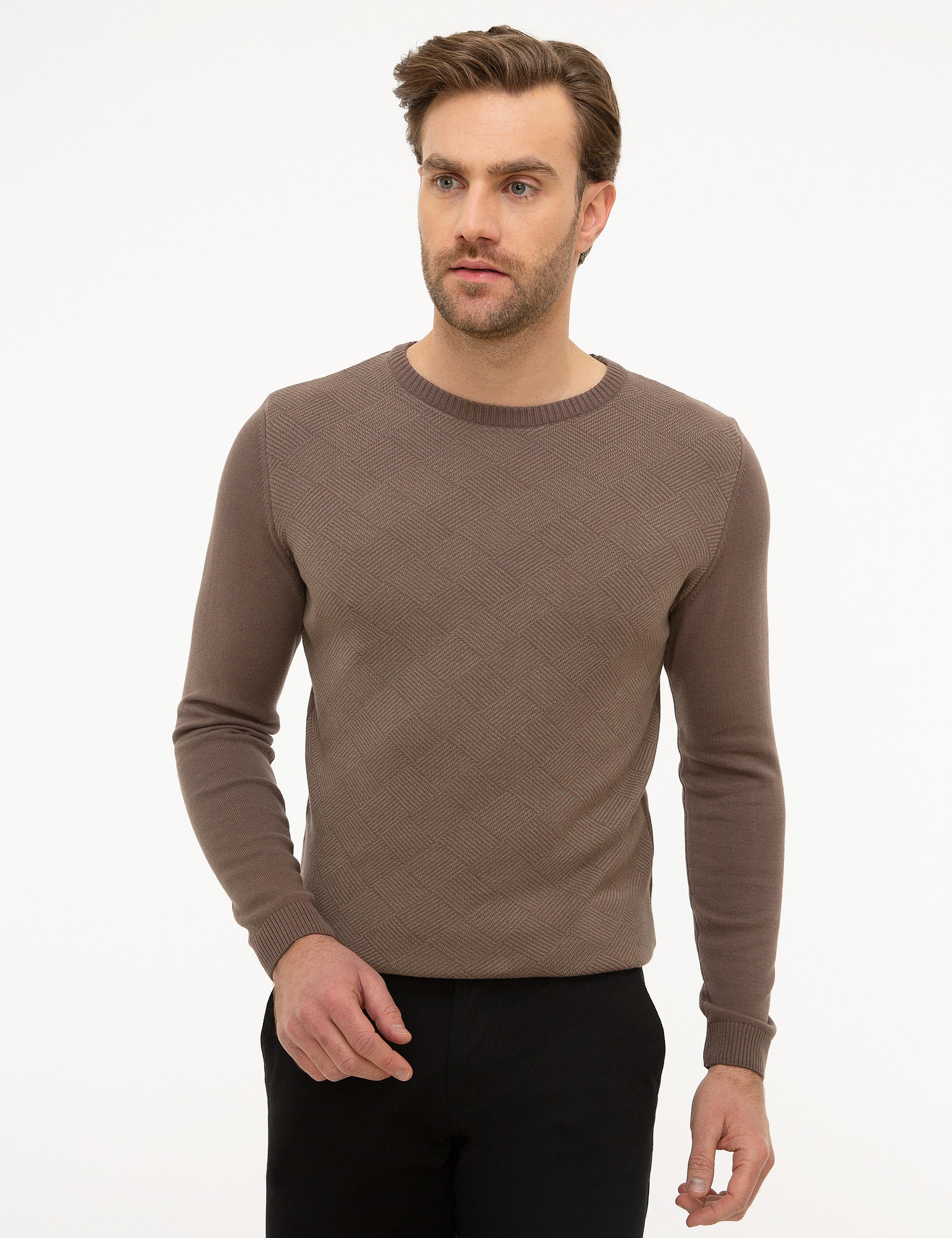 Kahverengi Slim Fit Triko Kazak