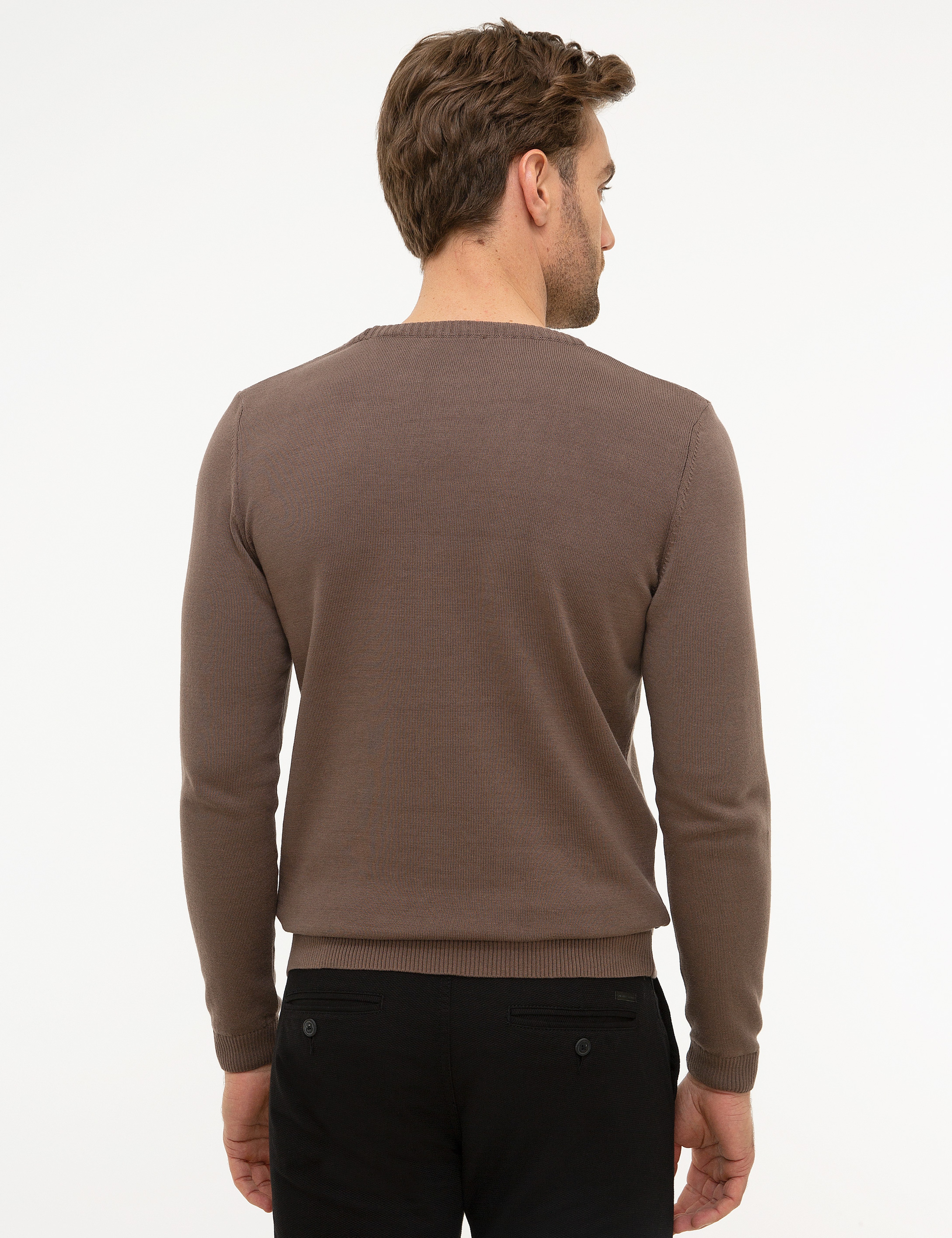 Kahverengi Slim Fit Triko Kazak - Image 4