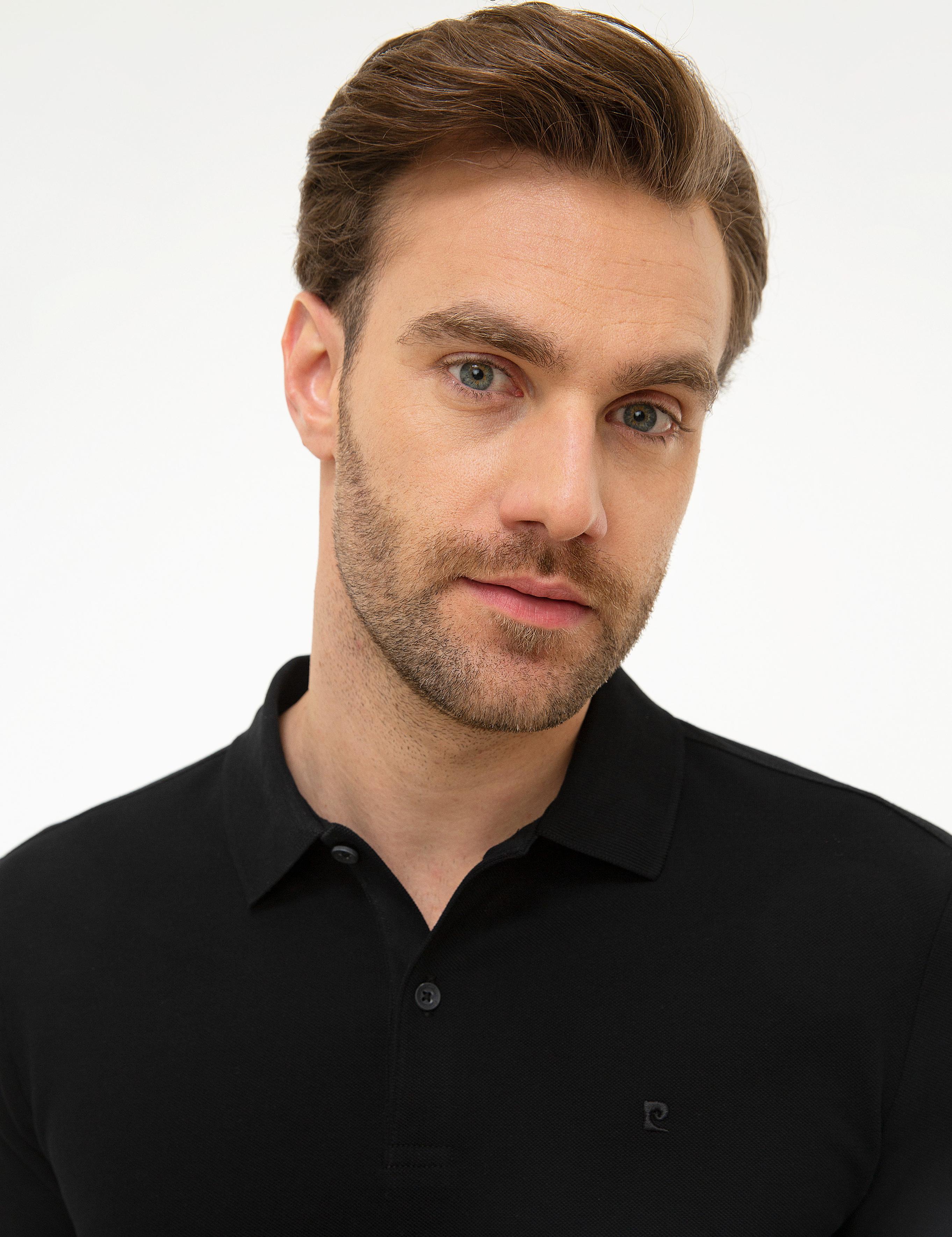 Siyah Slim Fit Polo Yaka Sweatshirt