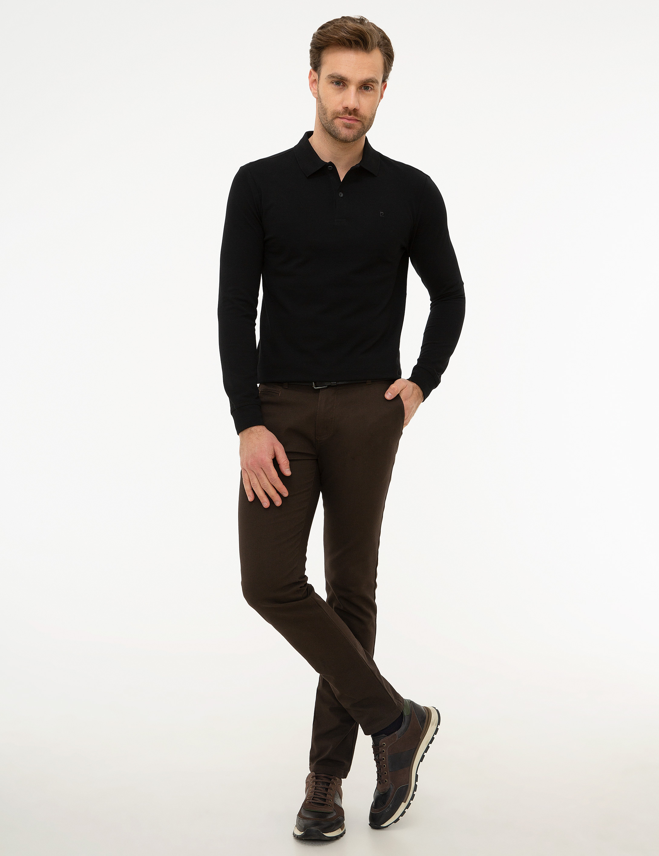 Siyah Slim Fit Polo Yaka Sweatshirt