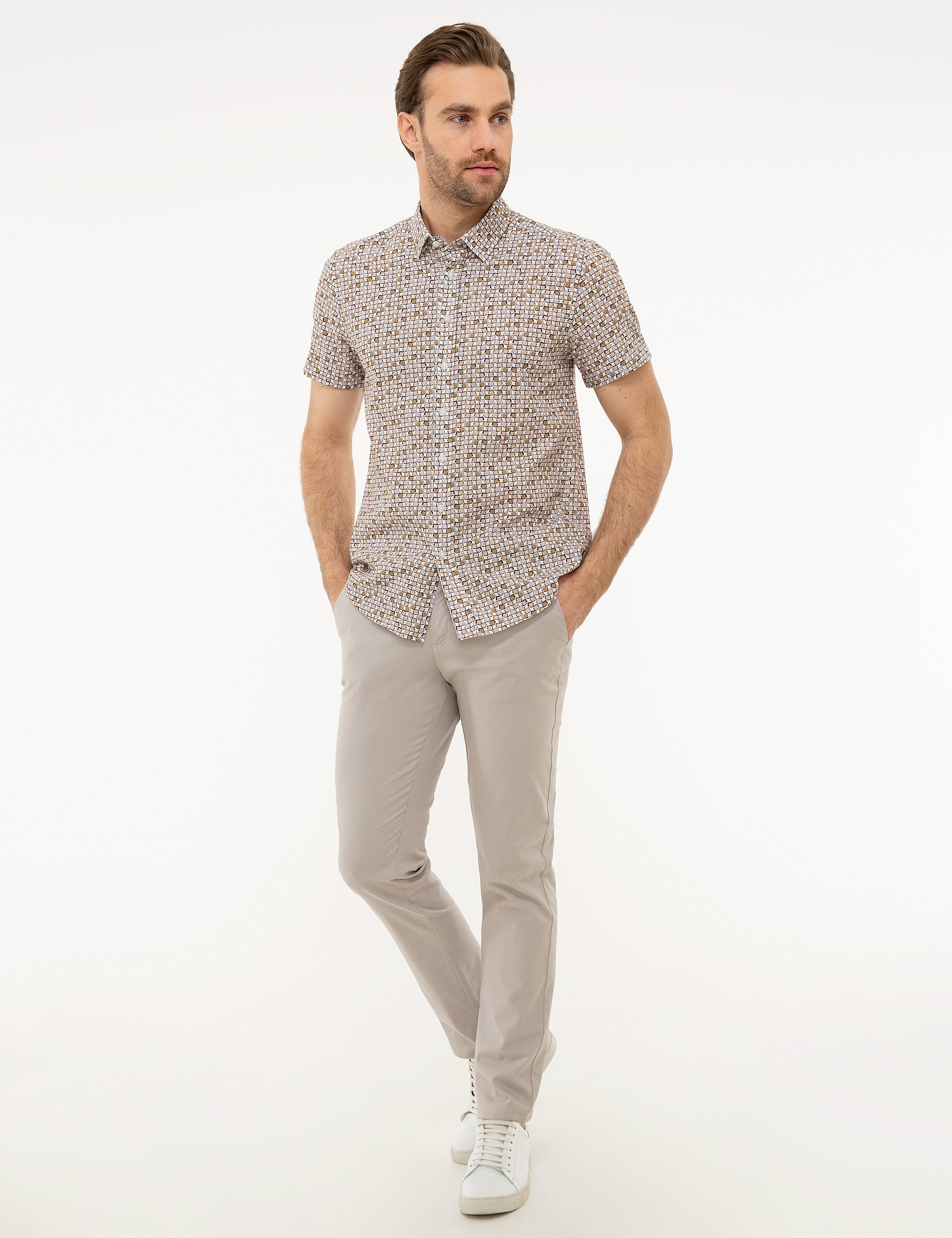 Haki Slim Fit Kısa Kollu Gömlek - Image 4