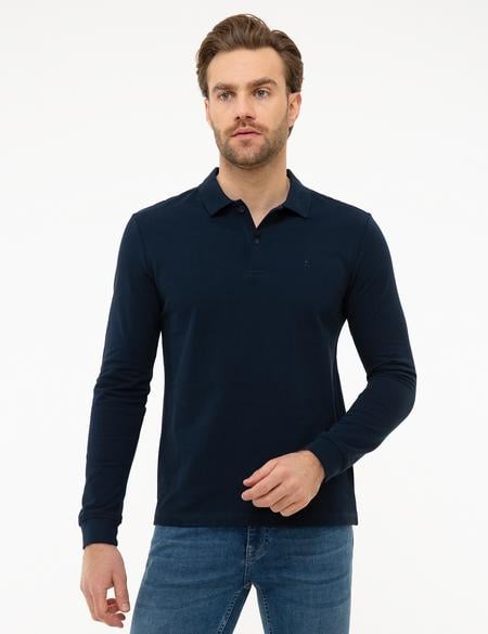 Lacivert Slim Fit Polo Yaka Sweatshirt - 50226541013