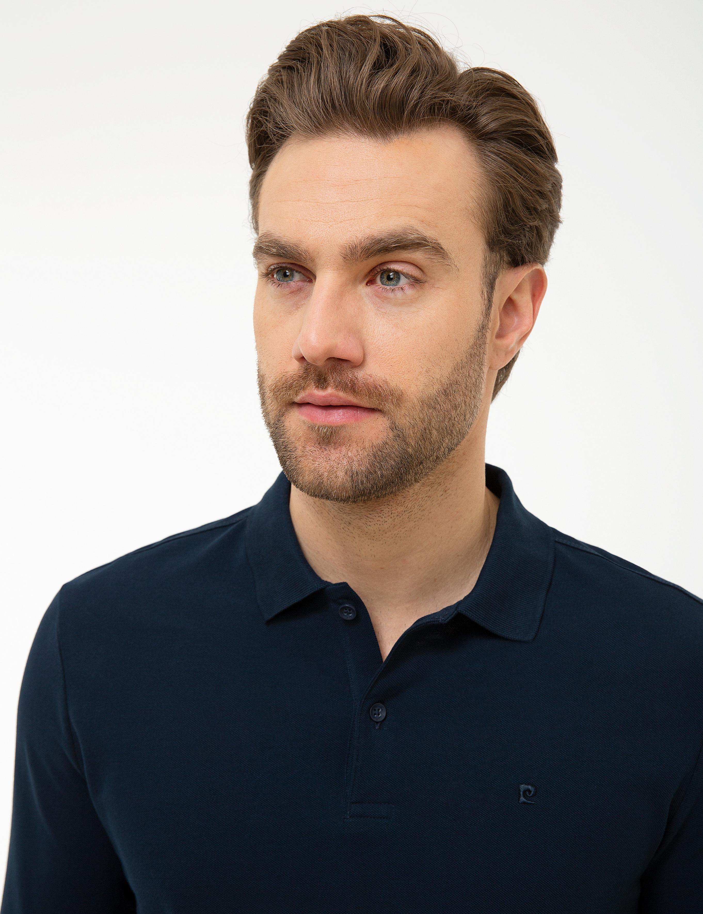 Lacivert Slim Fit Polo Yaka Sweatshirt