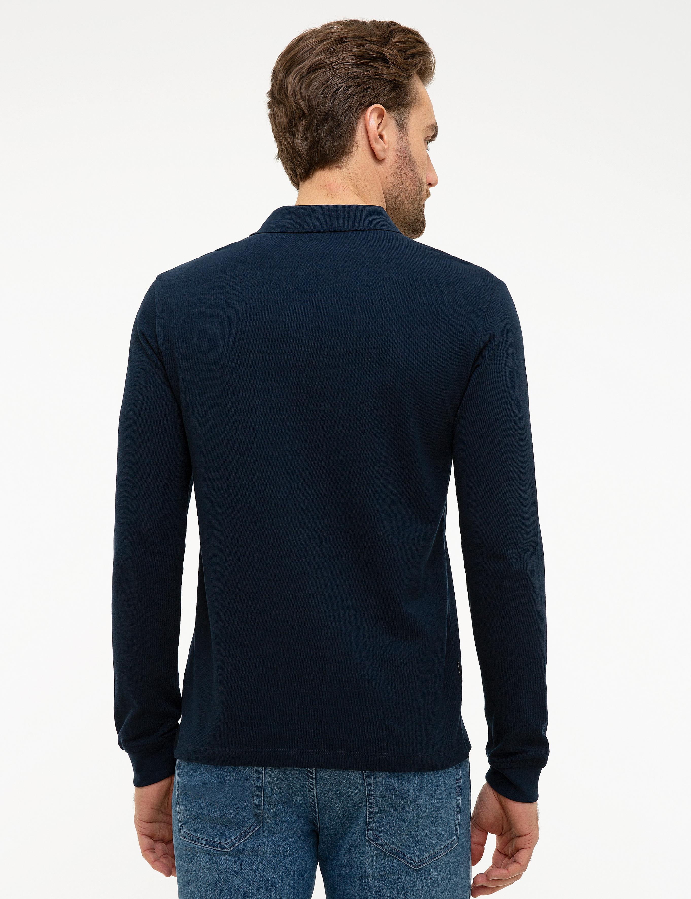 Lacivert Slim Fit Polo Yaka Sweatshirt