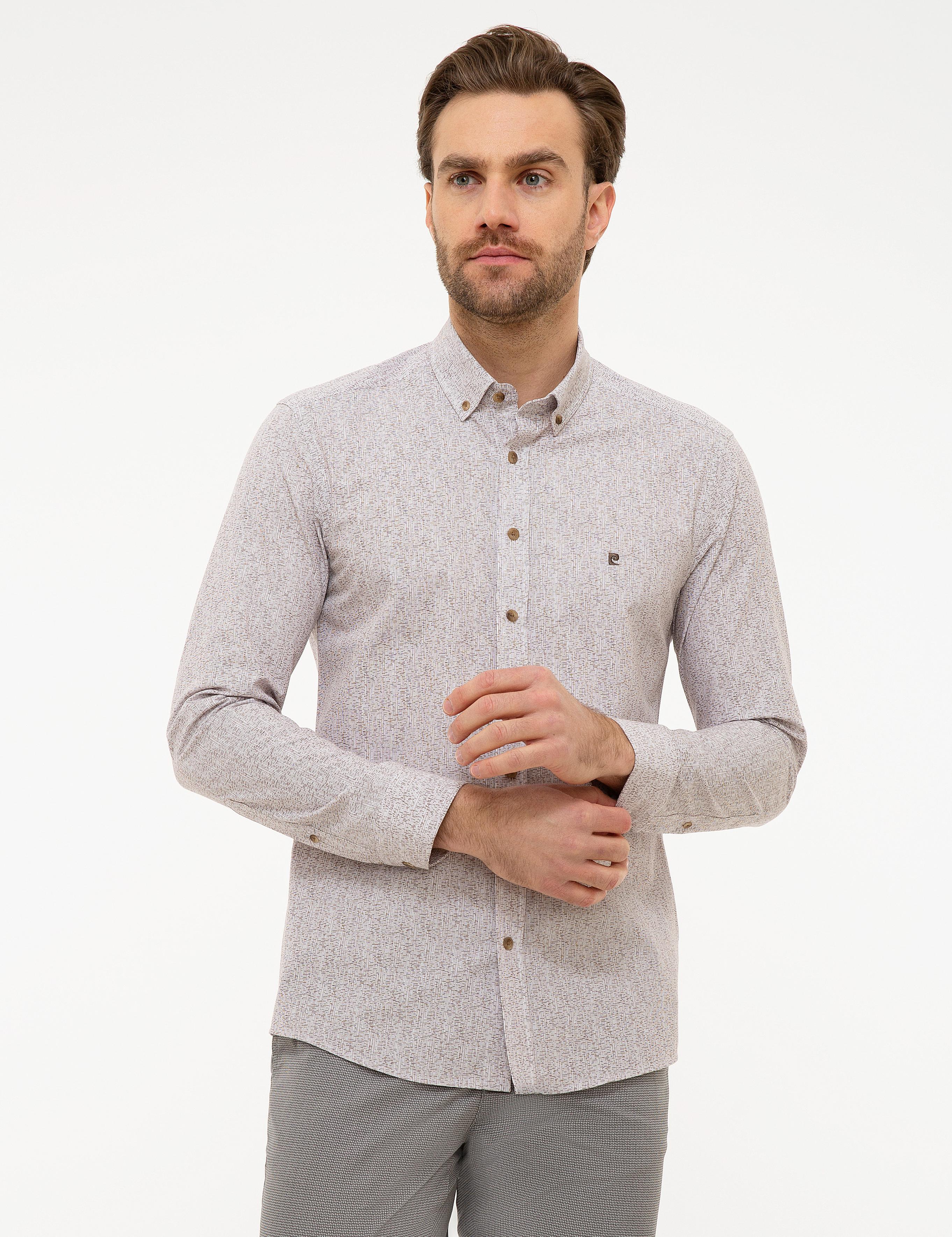 Kahverengi Slim Fit Uzun Kollu Gömlek