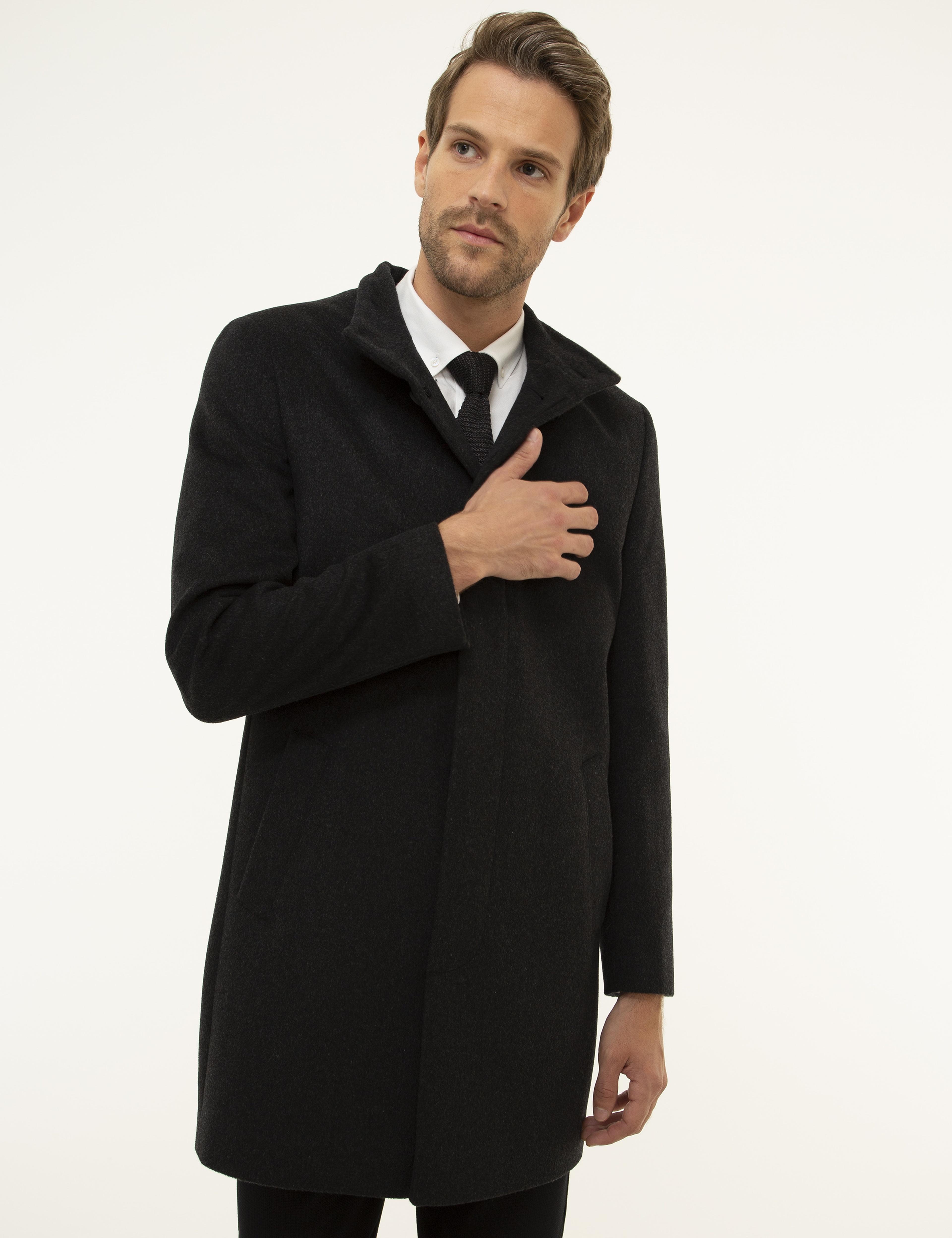 Antrasit Slim Fit Palto