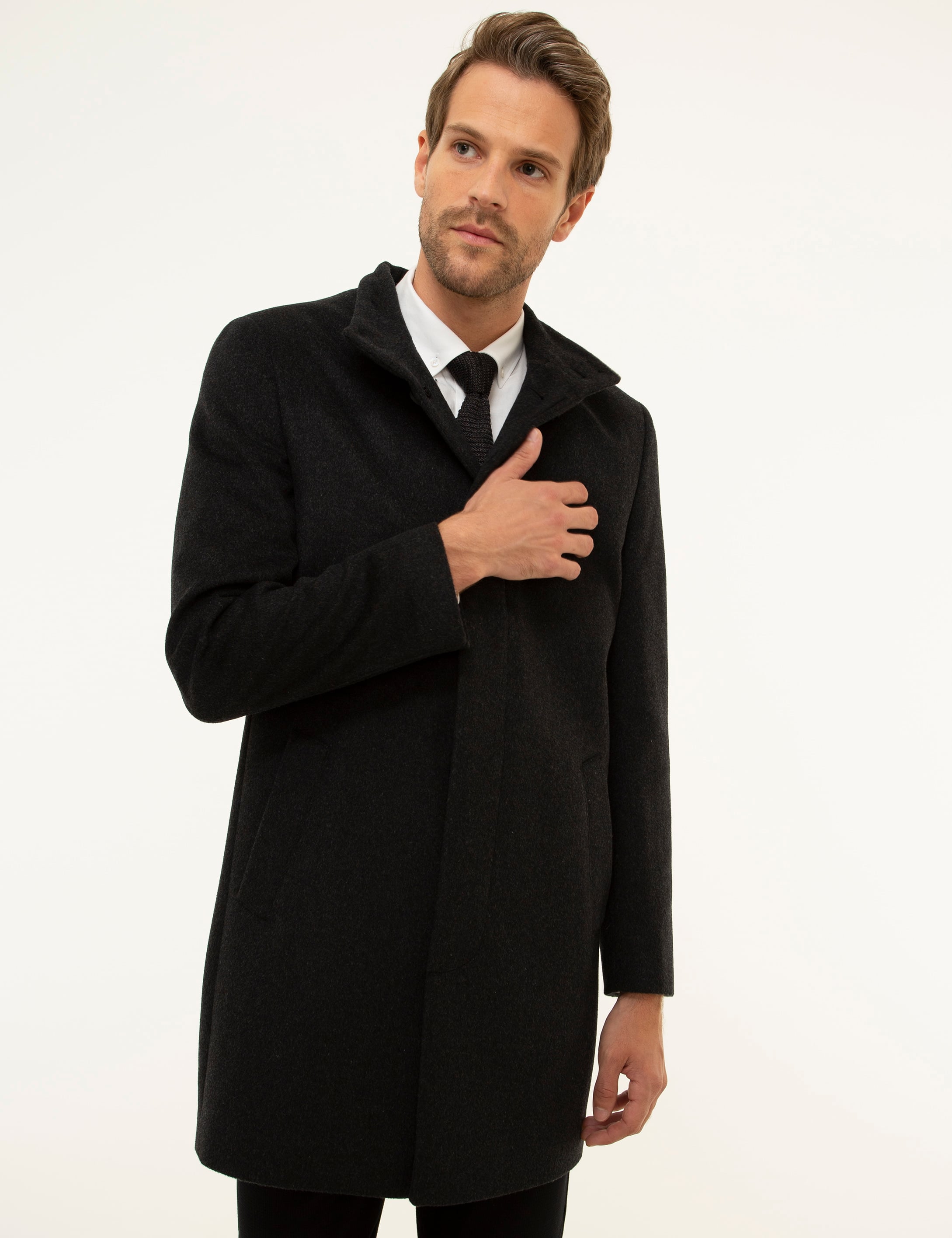 Antrasit Slim Fit Palto