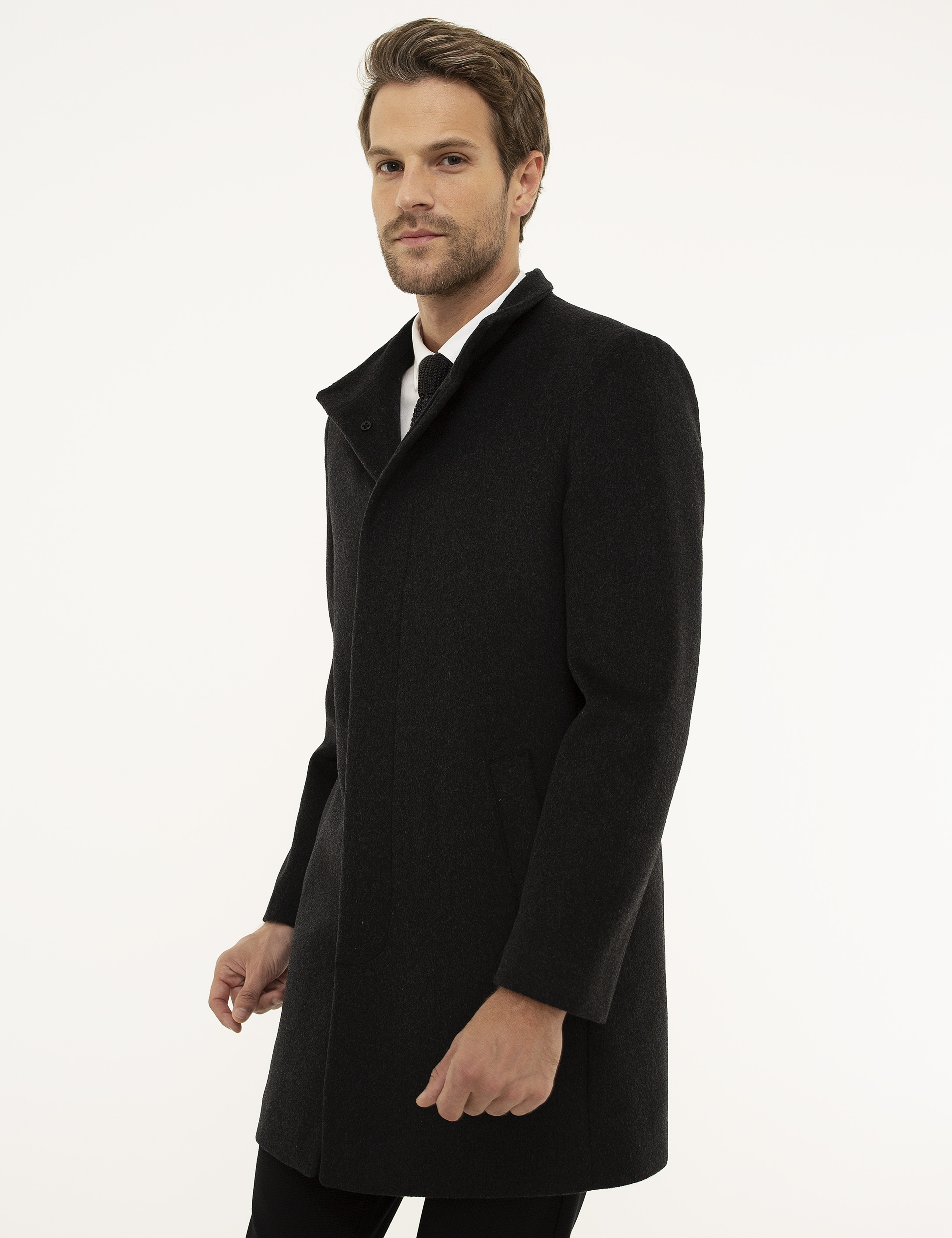 Antrasit Slim Fit Palto