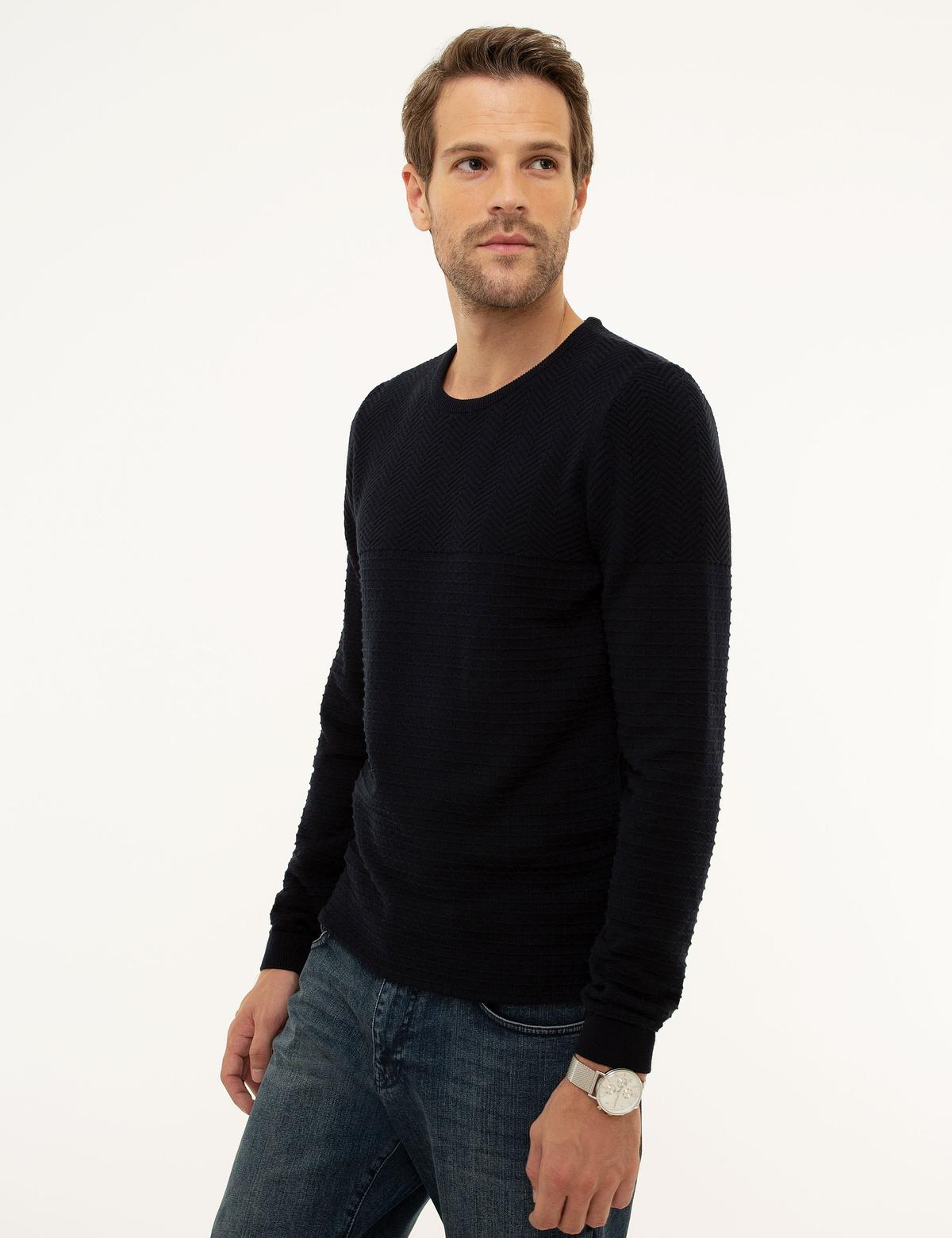 Koyu Lacivert Slim Fit Bisiklet Yaka Triko Kazak - 50208874058