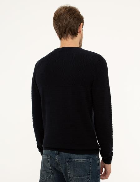 Koyu Lacivert Slim Fit Bisiklet Yaka Triko Kazak - 50208874058