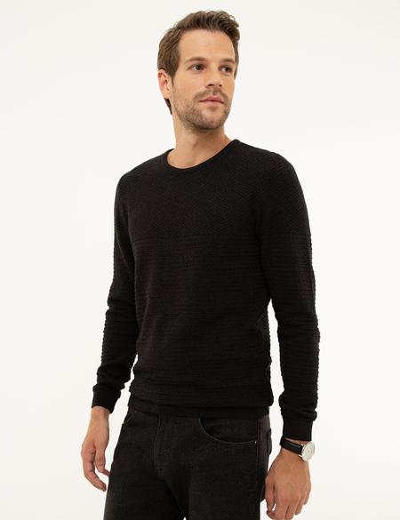 Antrasit Melanj Slim Fit Bisiklet Yaka Triko Kazak - 50208874031