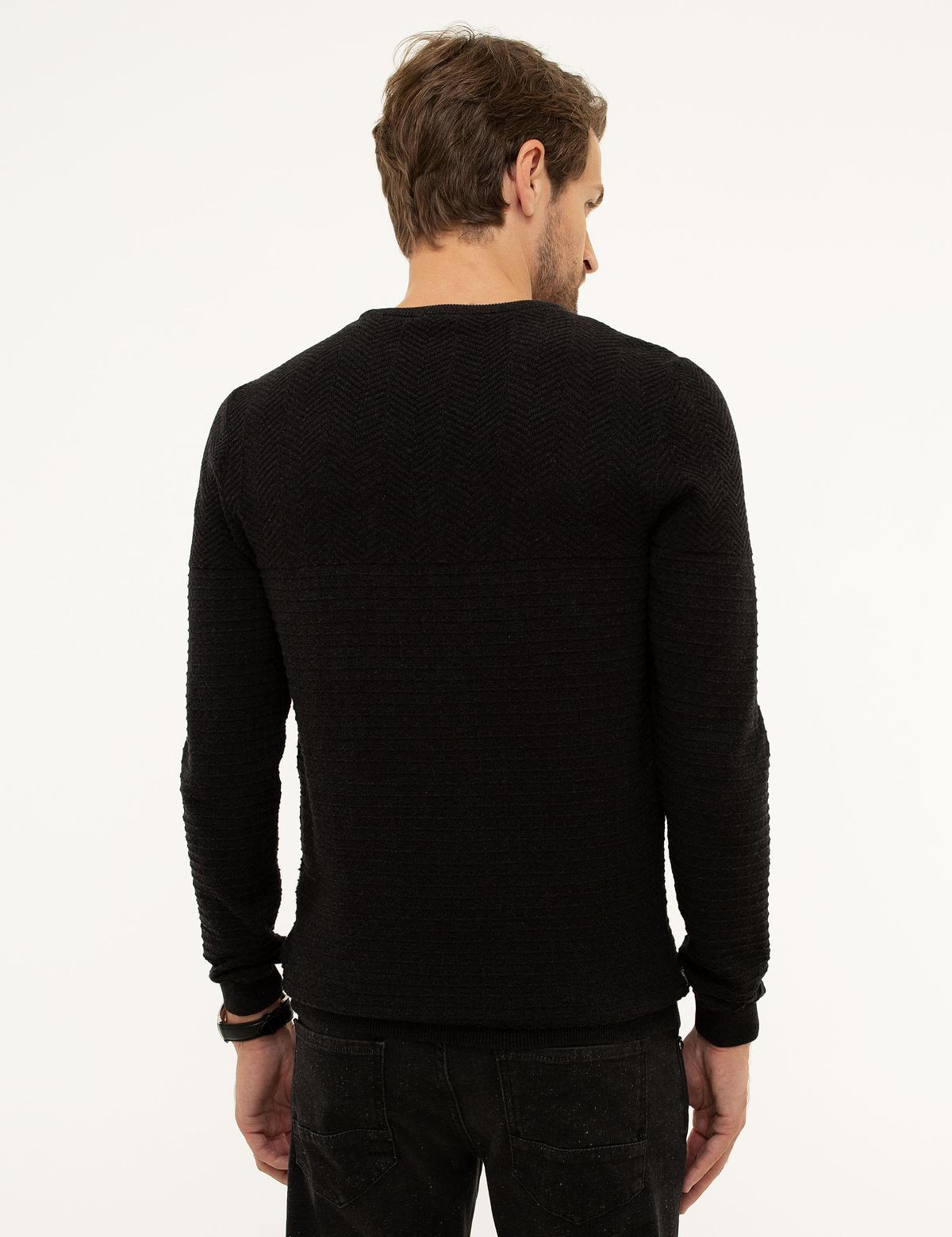 Antrasit Melanj Slim Fit Bisiklet Yaka Triko Kazak - 50208874031