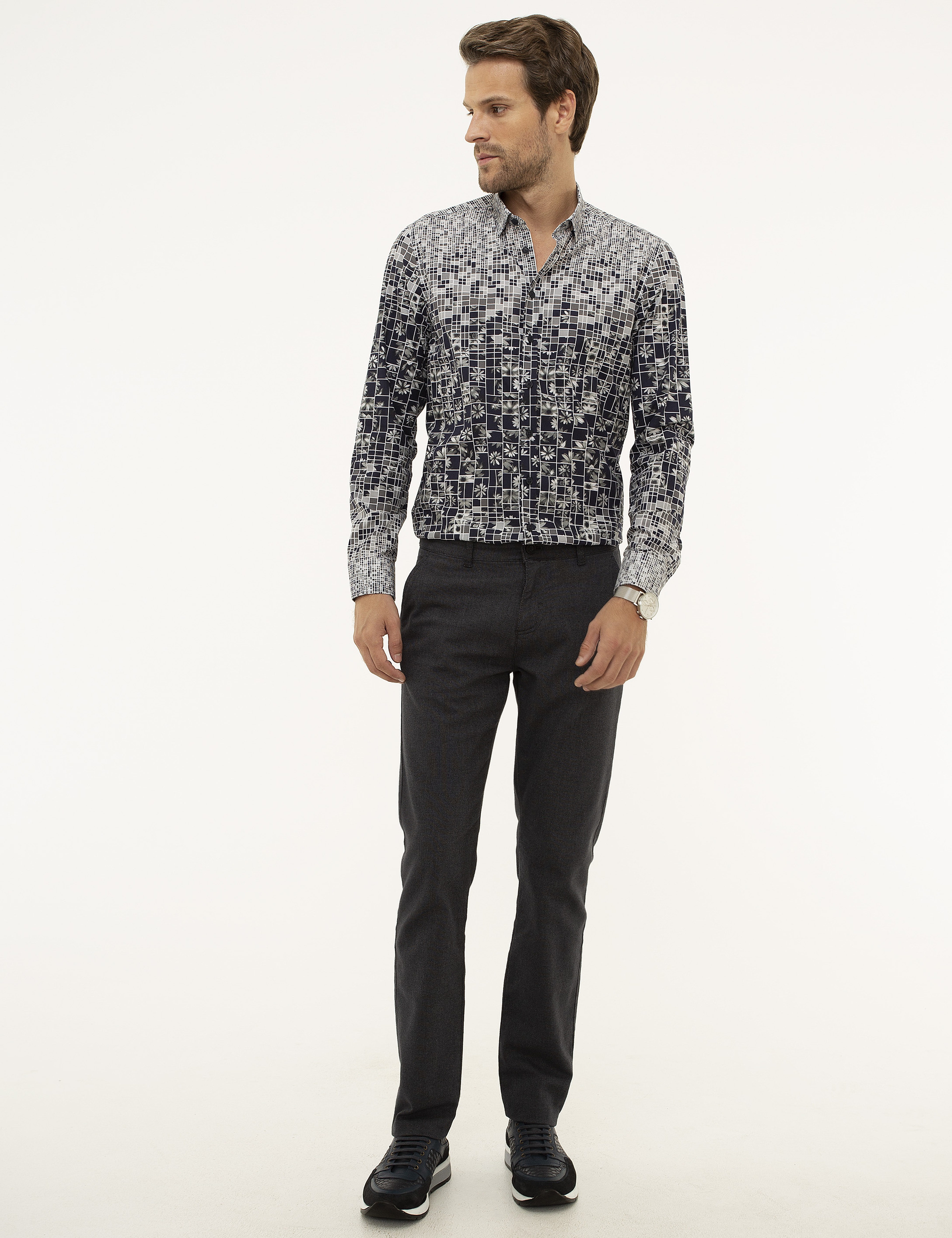 Gri Slim Fit Gömlek - Image 4