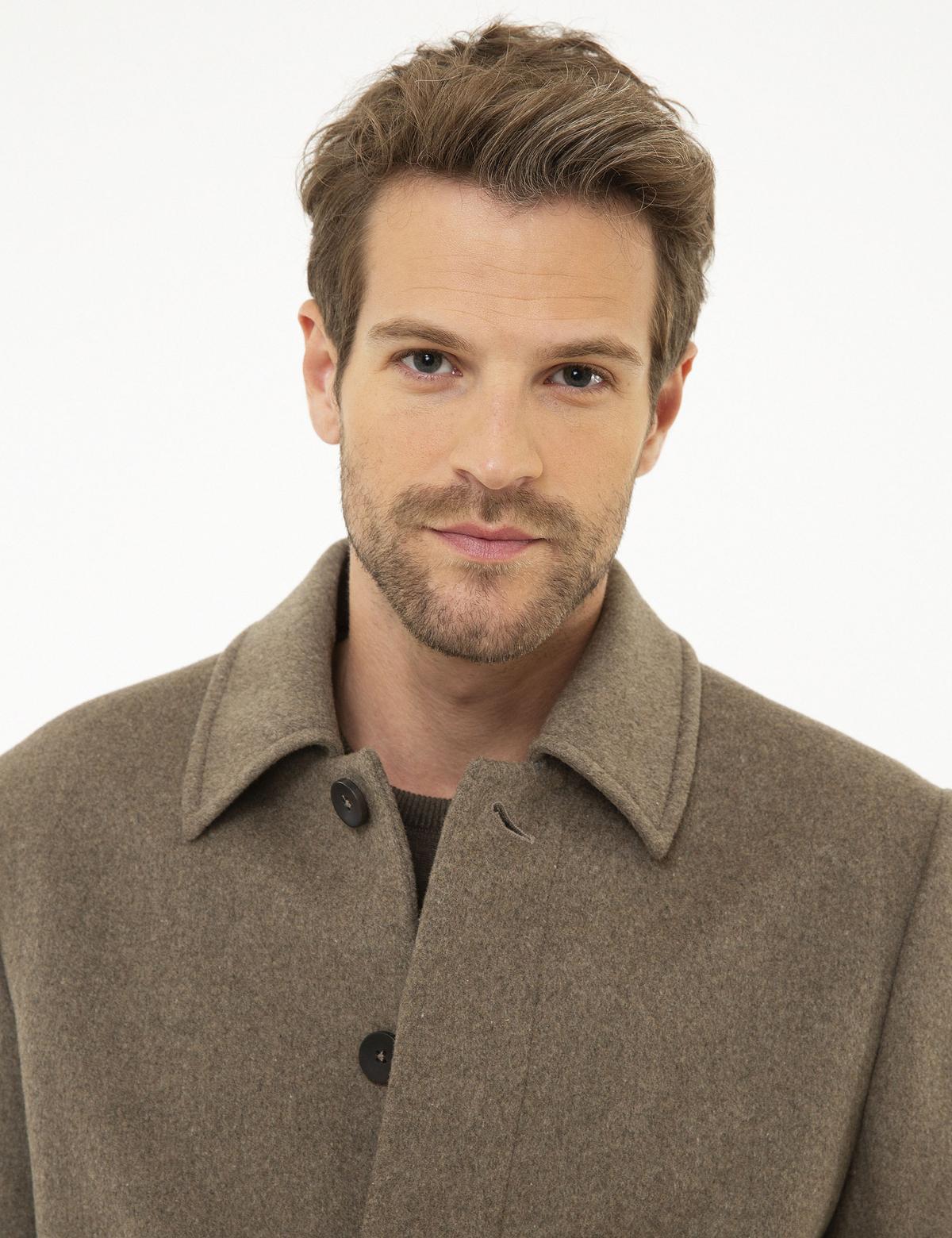 Açık Kahverengi Slim Fit Kaban