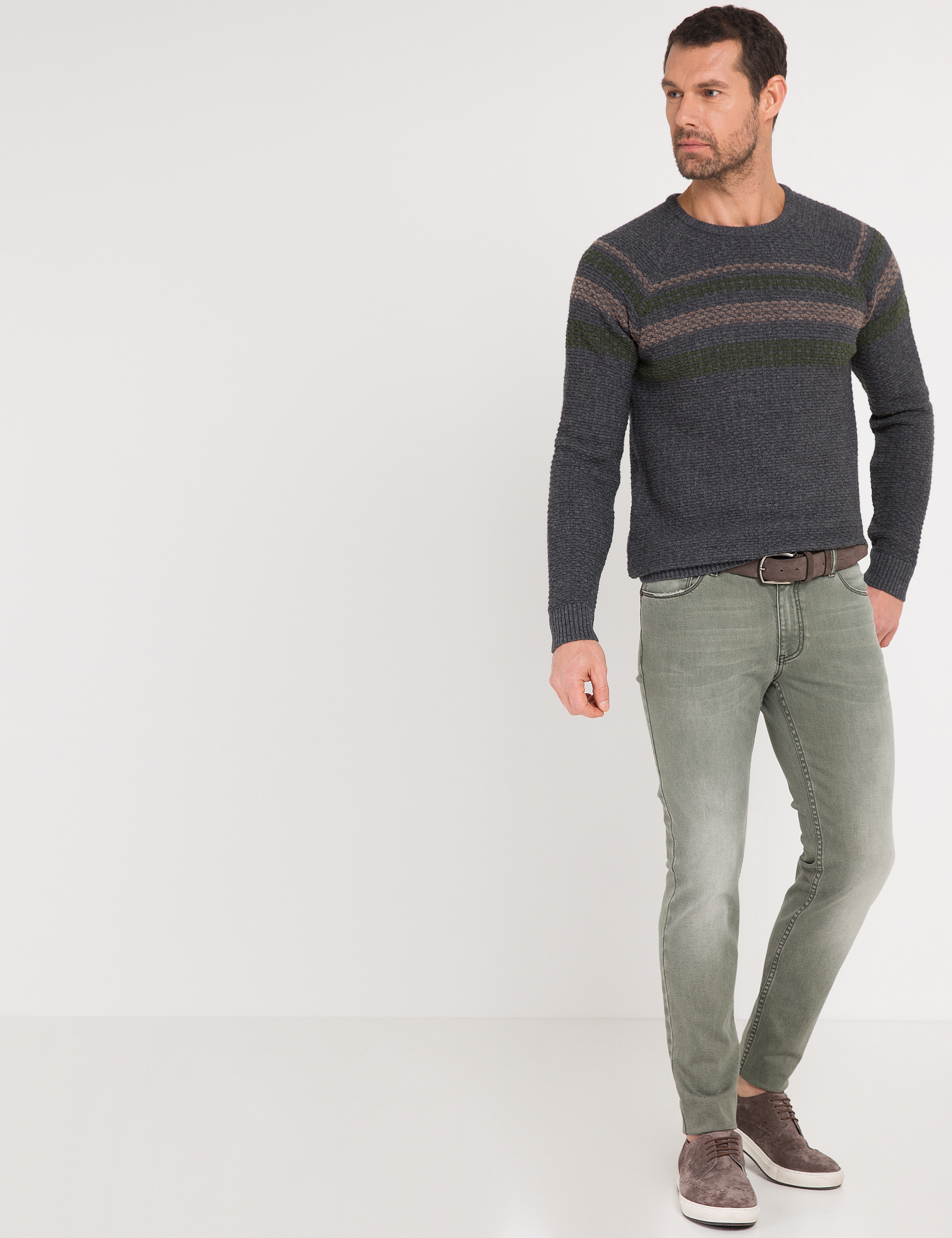 Gri Melanj Slim Fit Triko Kazak - Image 2
