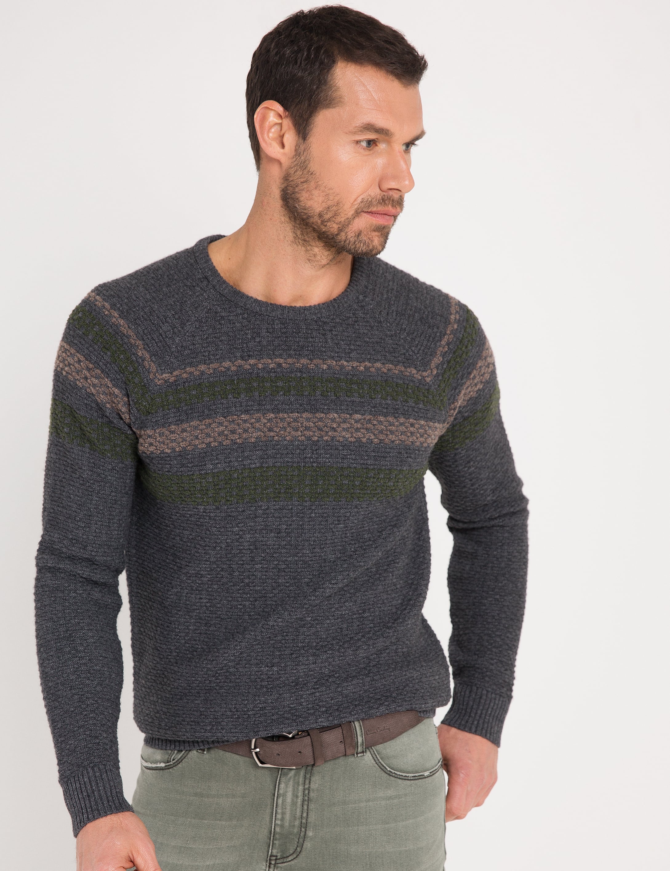 Gri Melanj Slim Fit Triko Kazak