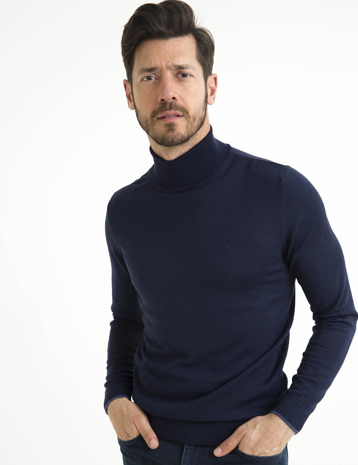 Lacivert Slim Fit Basic Triko Kazak