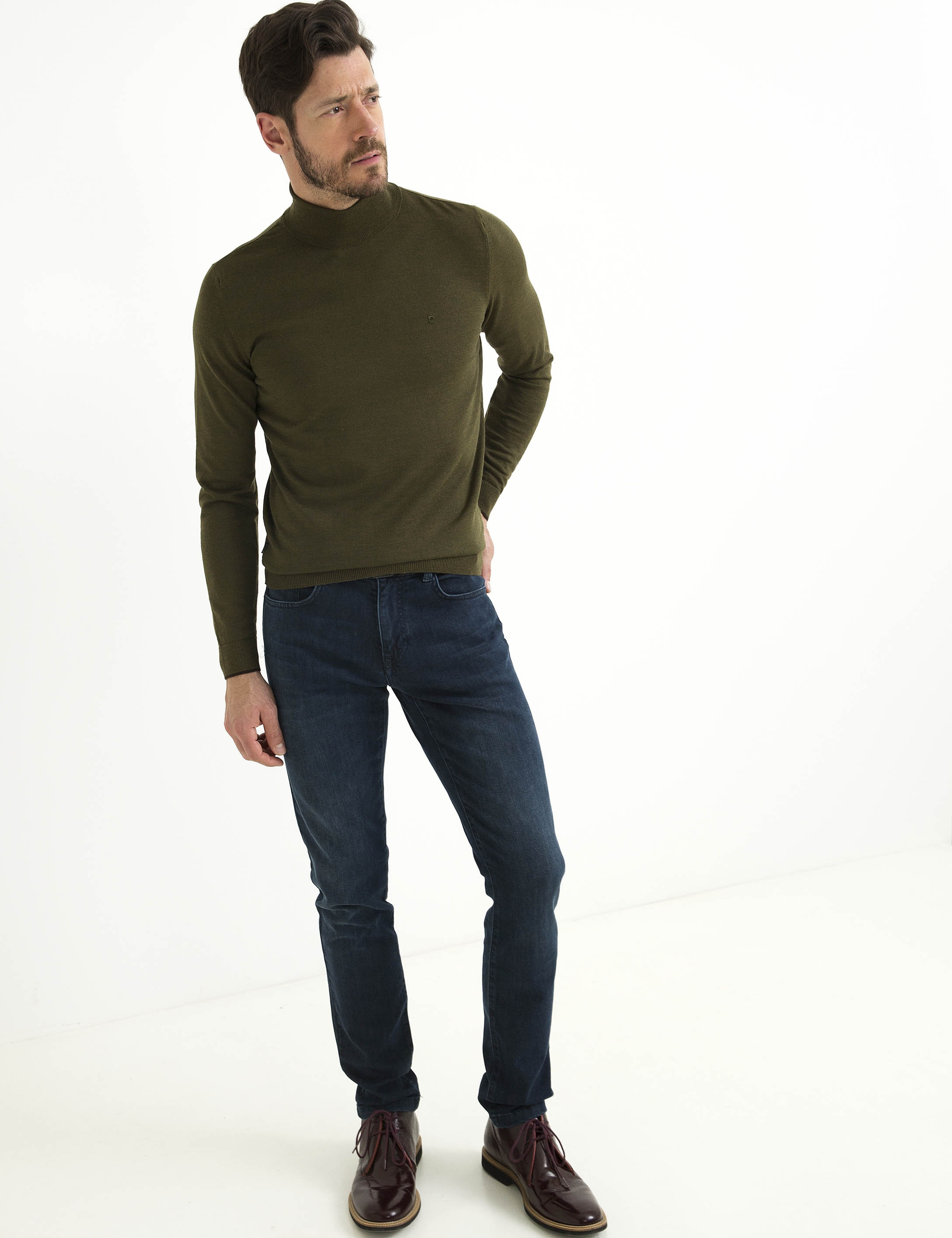 Haki Slim Fit Basic Triko Kazak - Image 2